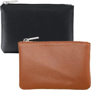 2 Pack Leather Zipper Coin Purse, Portable PU Leather Coin Purse,Mini Coin Pocket Pouch Change Holder, Coin Pouch with Zipper for Men Women Headset Credit Card ID Key Lipstick (Black&Brown)