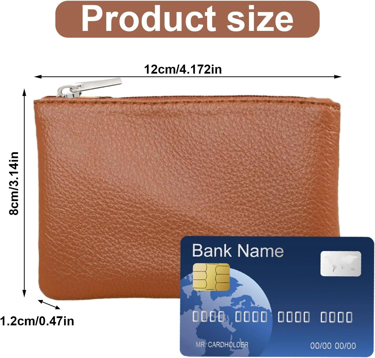 2 Pack Leather Zipper Coin Purse, Portable PU Leather Coin Purse,Mini Coin Pocket Pouch Change Holder, Coin Pouch with Zipper for Men Women Headset Credit Card ID Key Lipstick (Black&Brown)