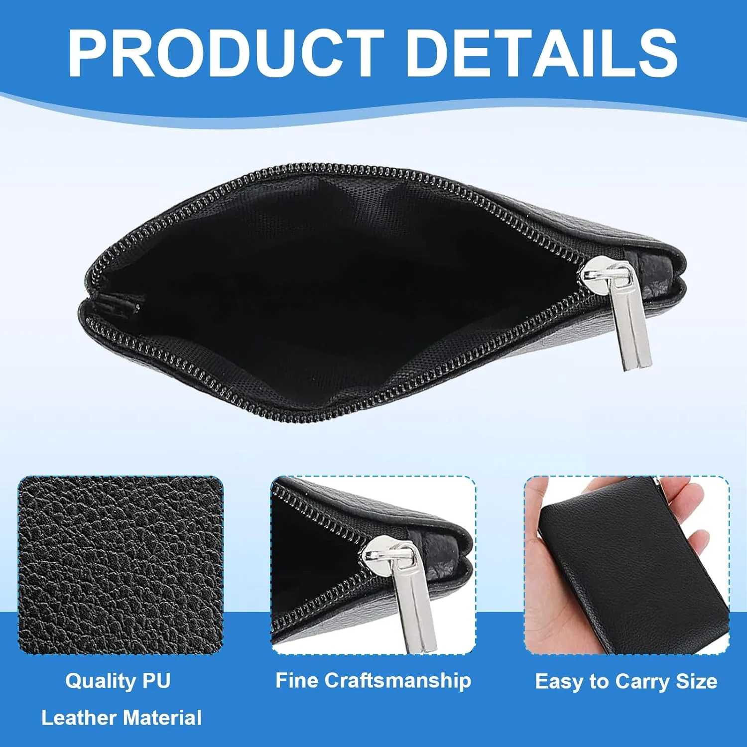 2 Pack Leather Zipper Coin Purse, Portable PU Leather Coin Purse,Mini Coin Pocket Pouch Change Holder, Coin Pouch with Zipper for Men Women Headset Credit Card ID Key Lipstick (Black&Brown)