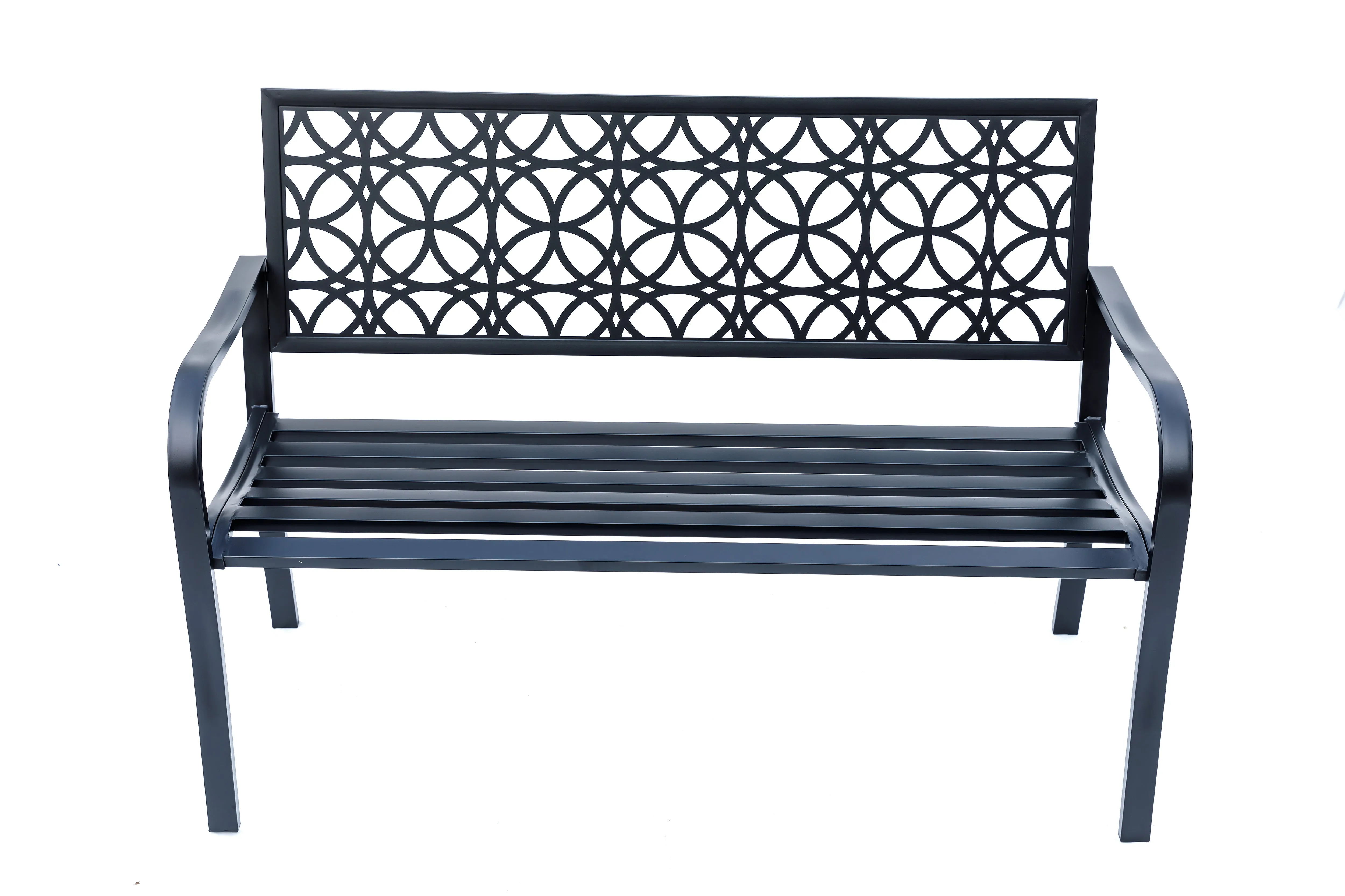 78660-B-BK -  Classic Noir- Black All-Steel Garden Bench for Timeless Appeal