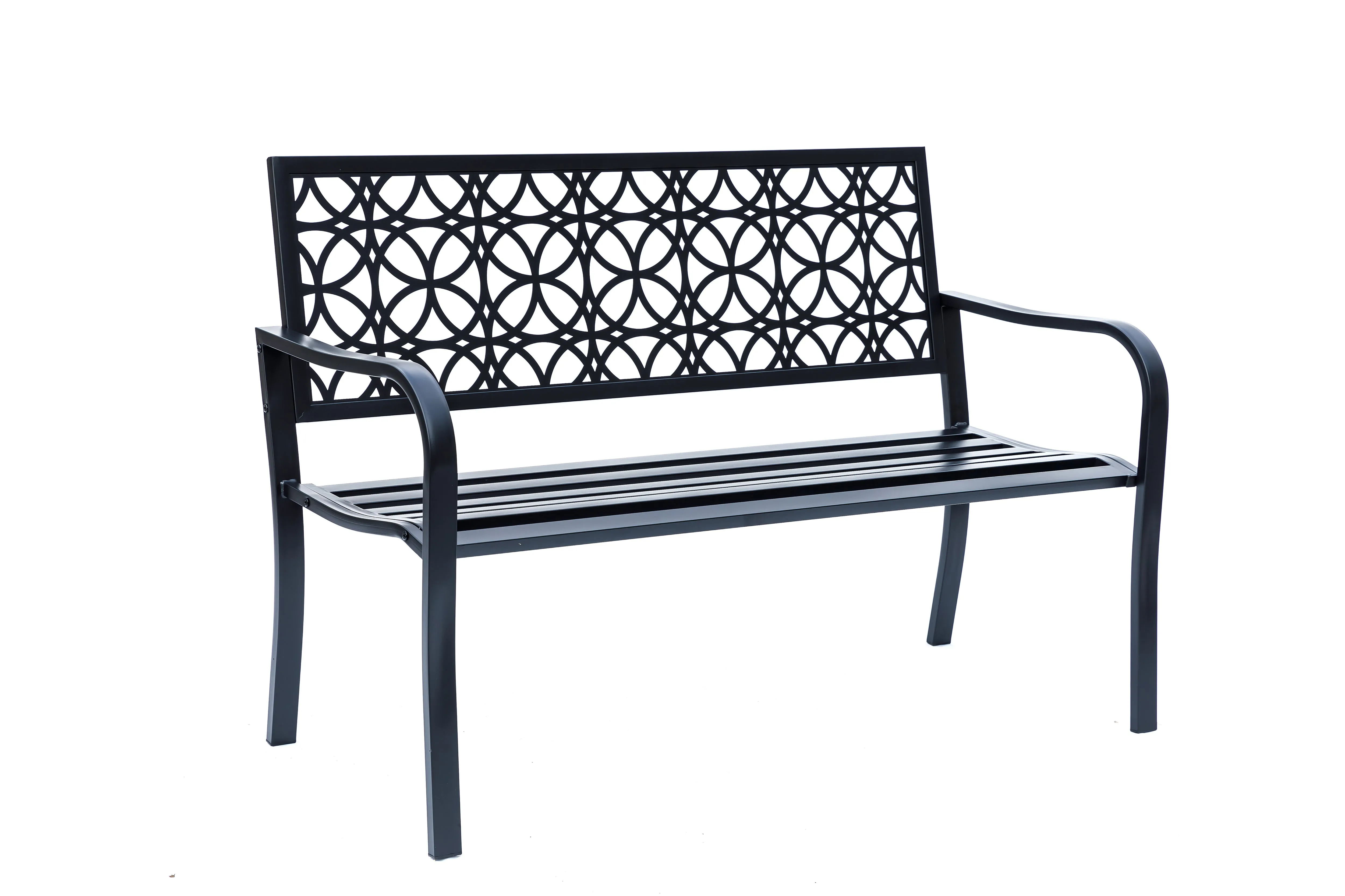 78660-B-BK -  Classic Noir- Black All-Steel Garden Bench for Timeless Appeal