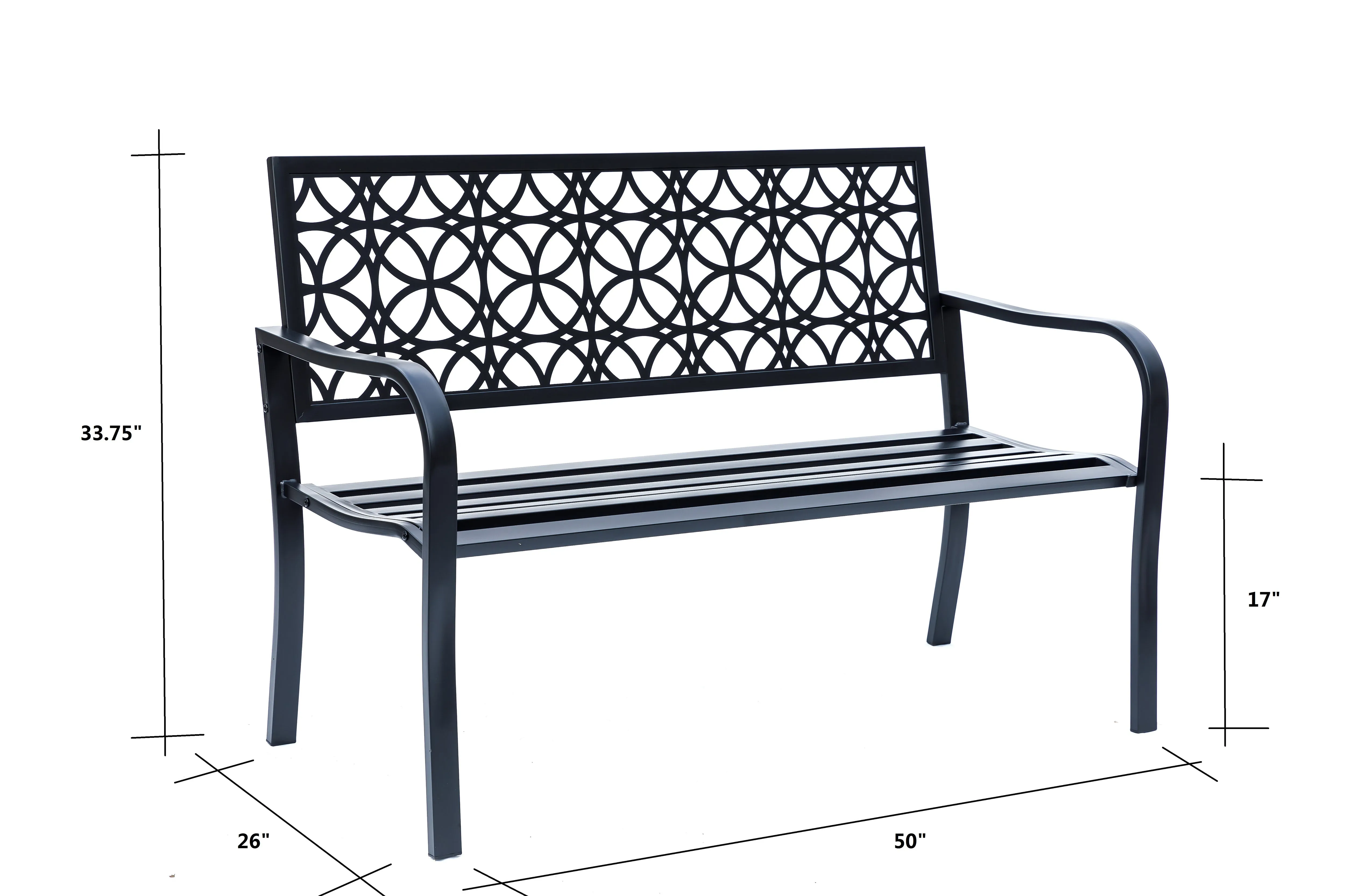 78660-B-BK -  Classic Noir- Black All-Steel Garden Bench for Timeless Appeal