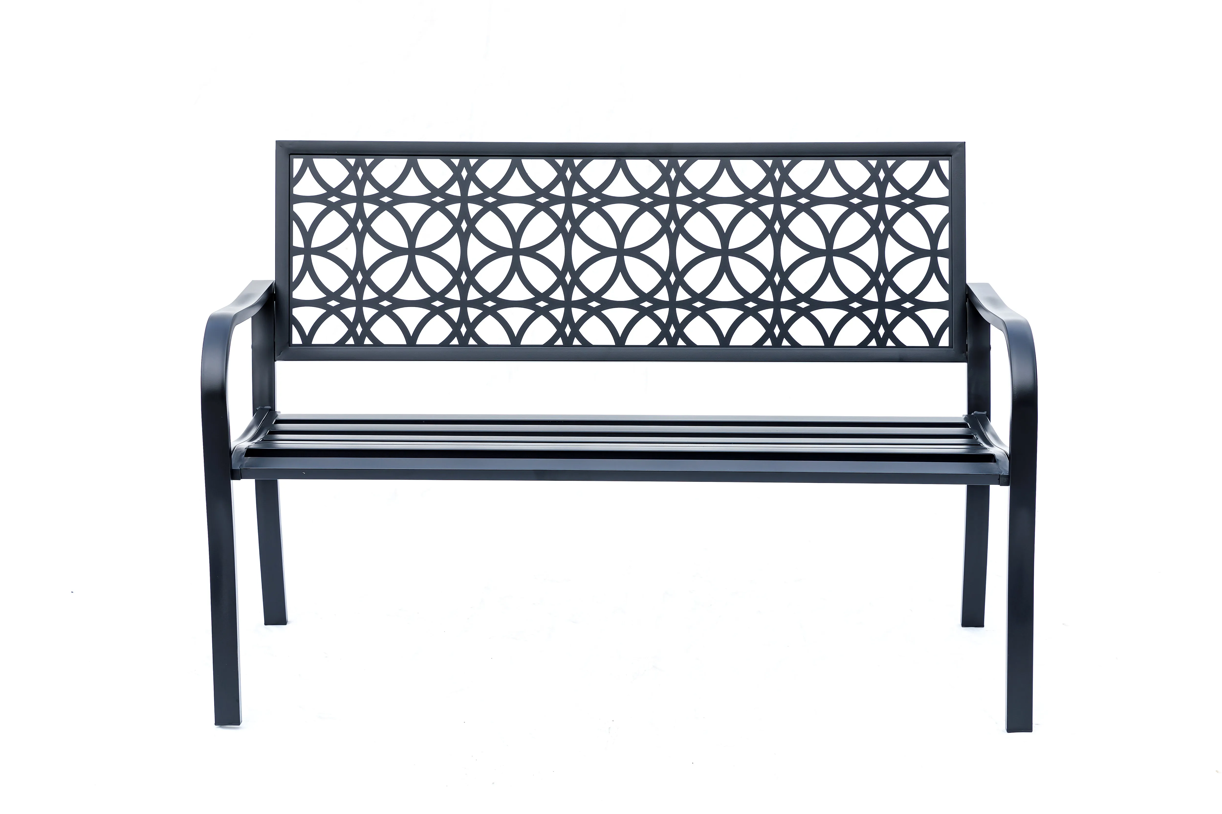 78660-B-BK -  Classic Noir- Black All-Steel Garden Bench for Timeless Appeal