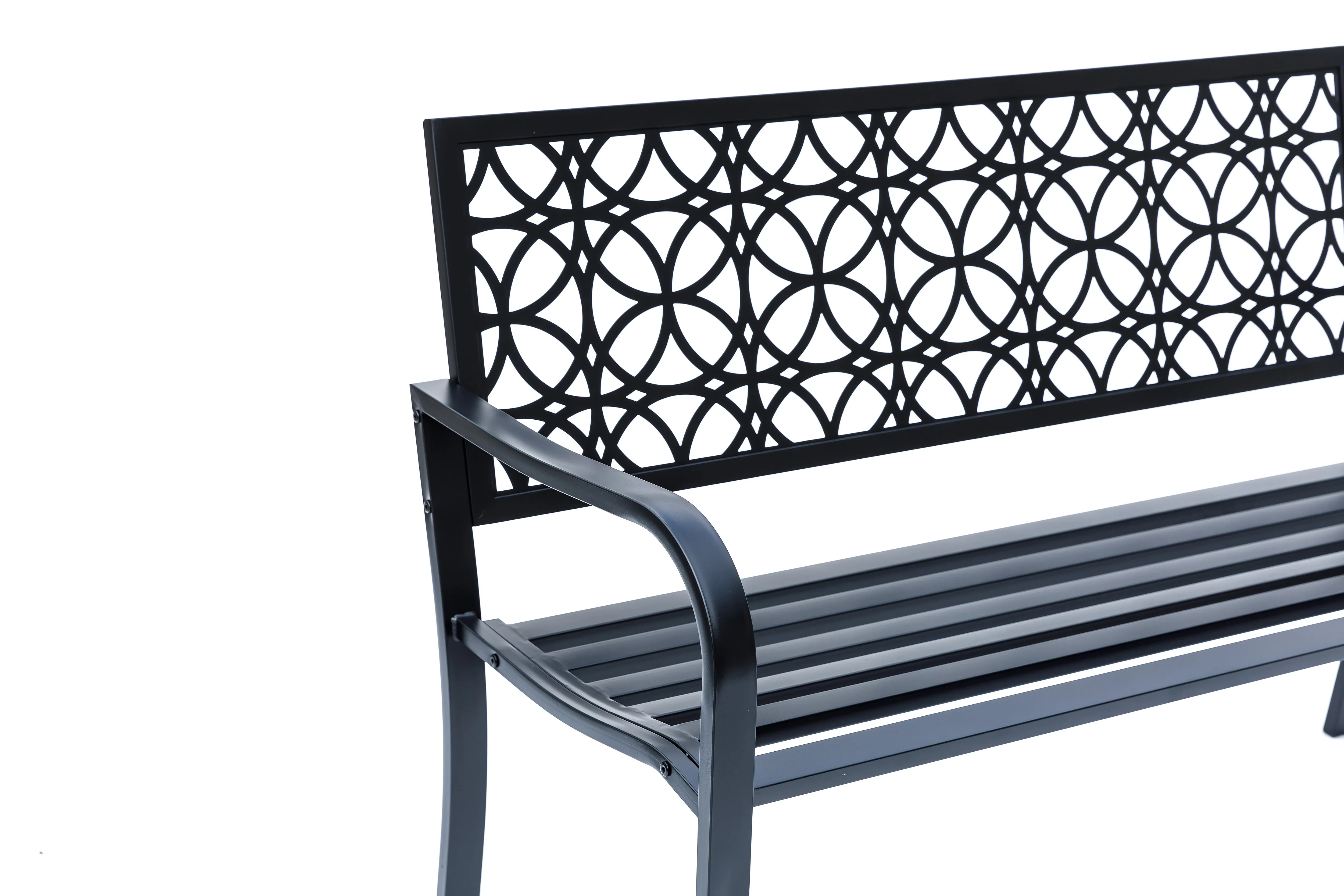 78660-B-BK -  Classic Noir- Black All-Steel Garden Bench for Timeless Appeal