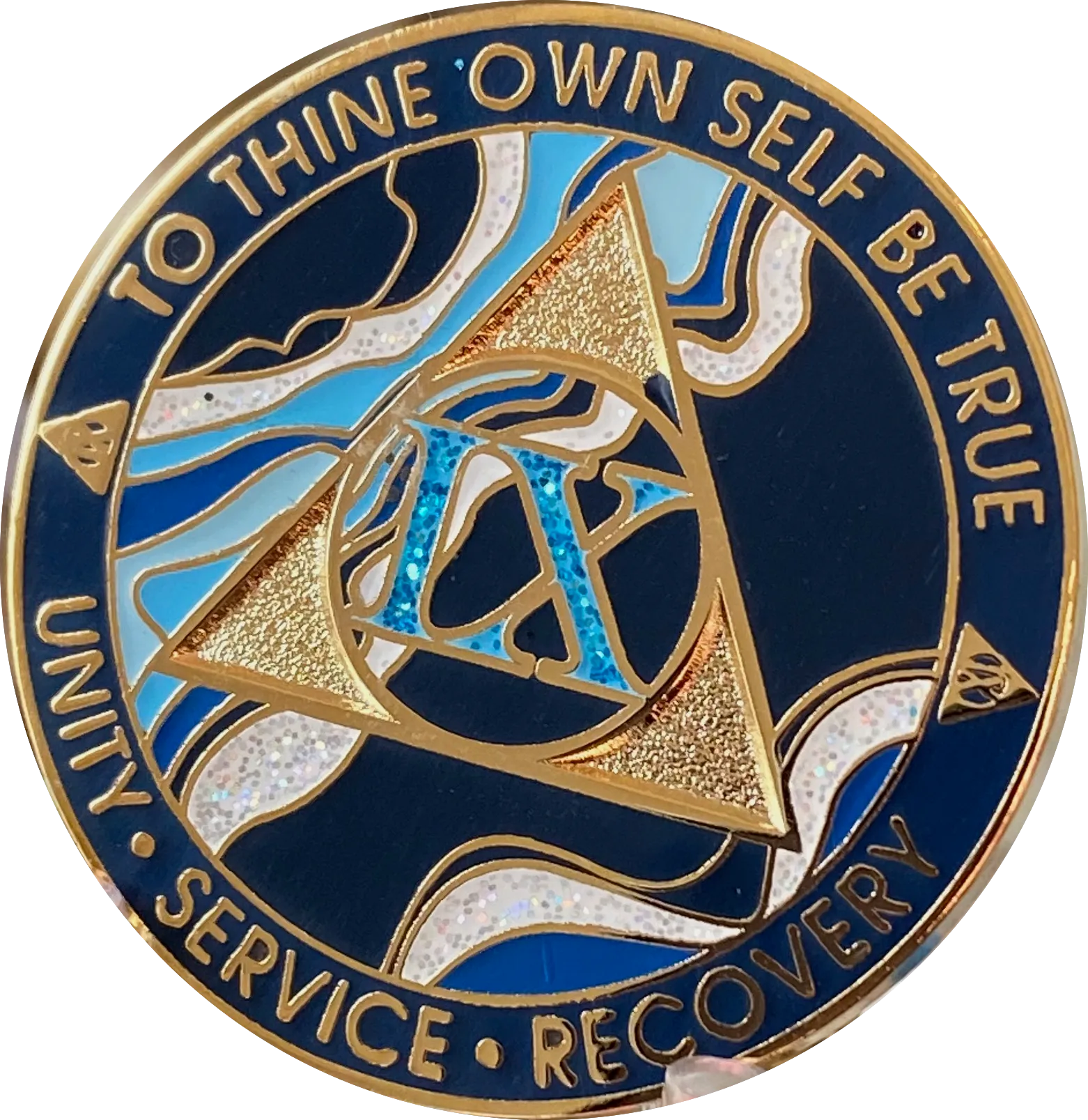 9 Year AA Medallion Elegant Navy Blue Marble Gold Sobriety Chip