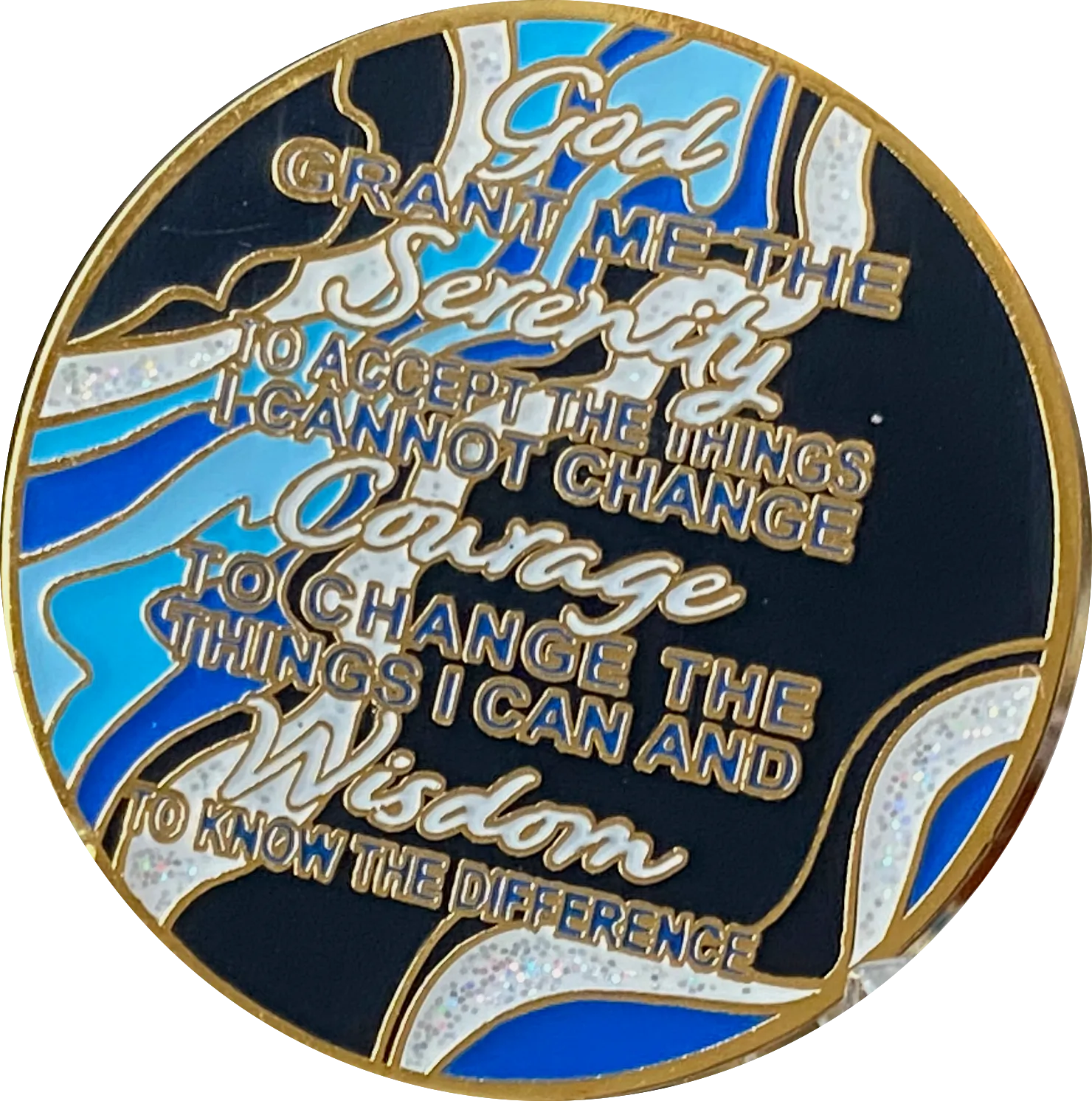 9 Year AA Medallion Elegant Navy Blue Marble Gold Sobriety Chip