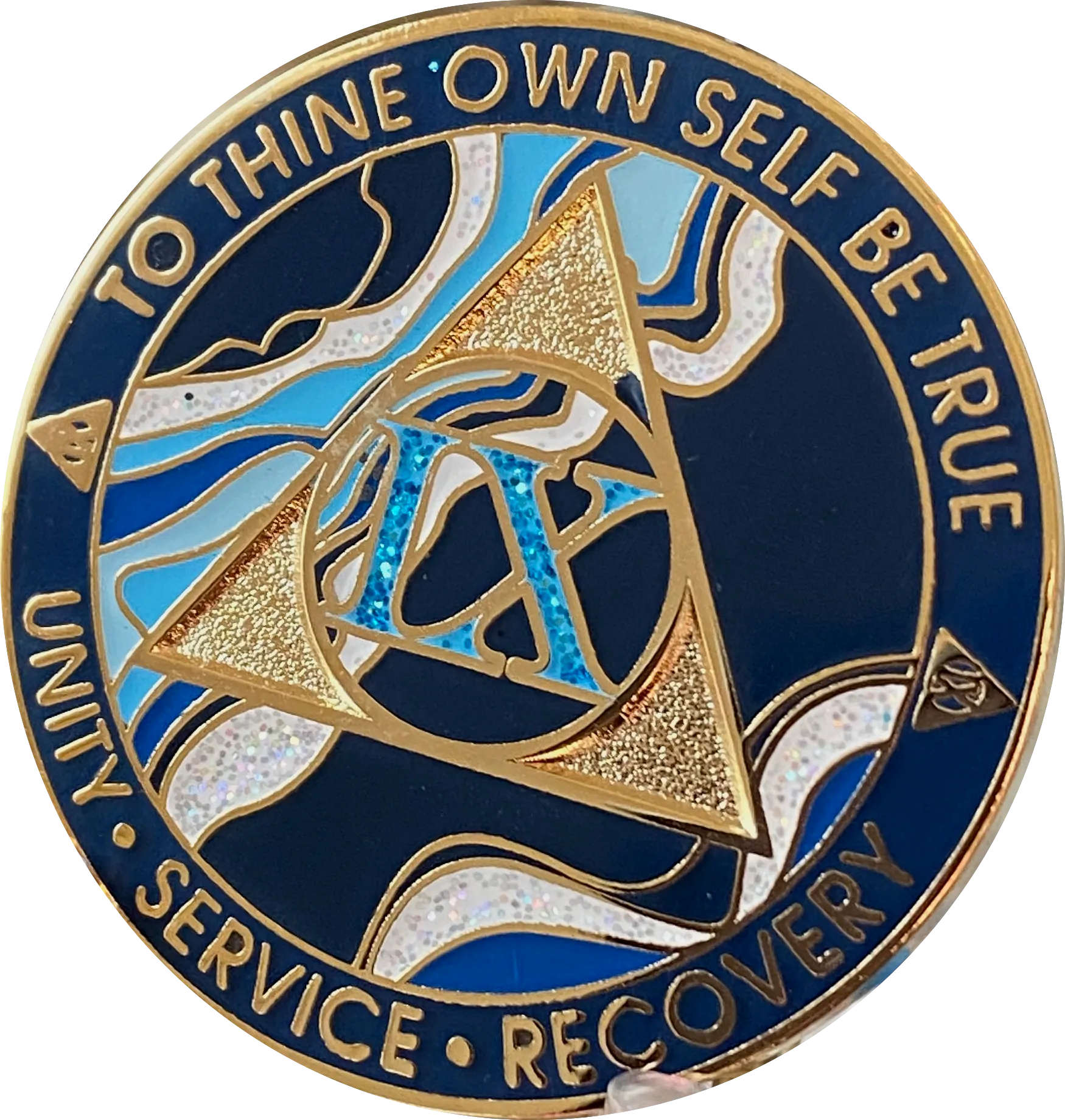 9 Year AA Medallion Elegant Navy Blue Marble Gold Sobriety Chip