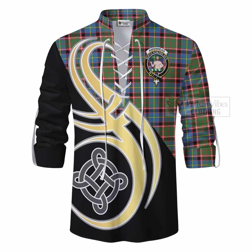 Aikenhead Tartan Ghillie Kilt Shirt with Family Crest and Celtic Symbol Style
