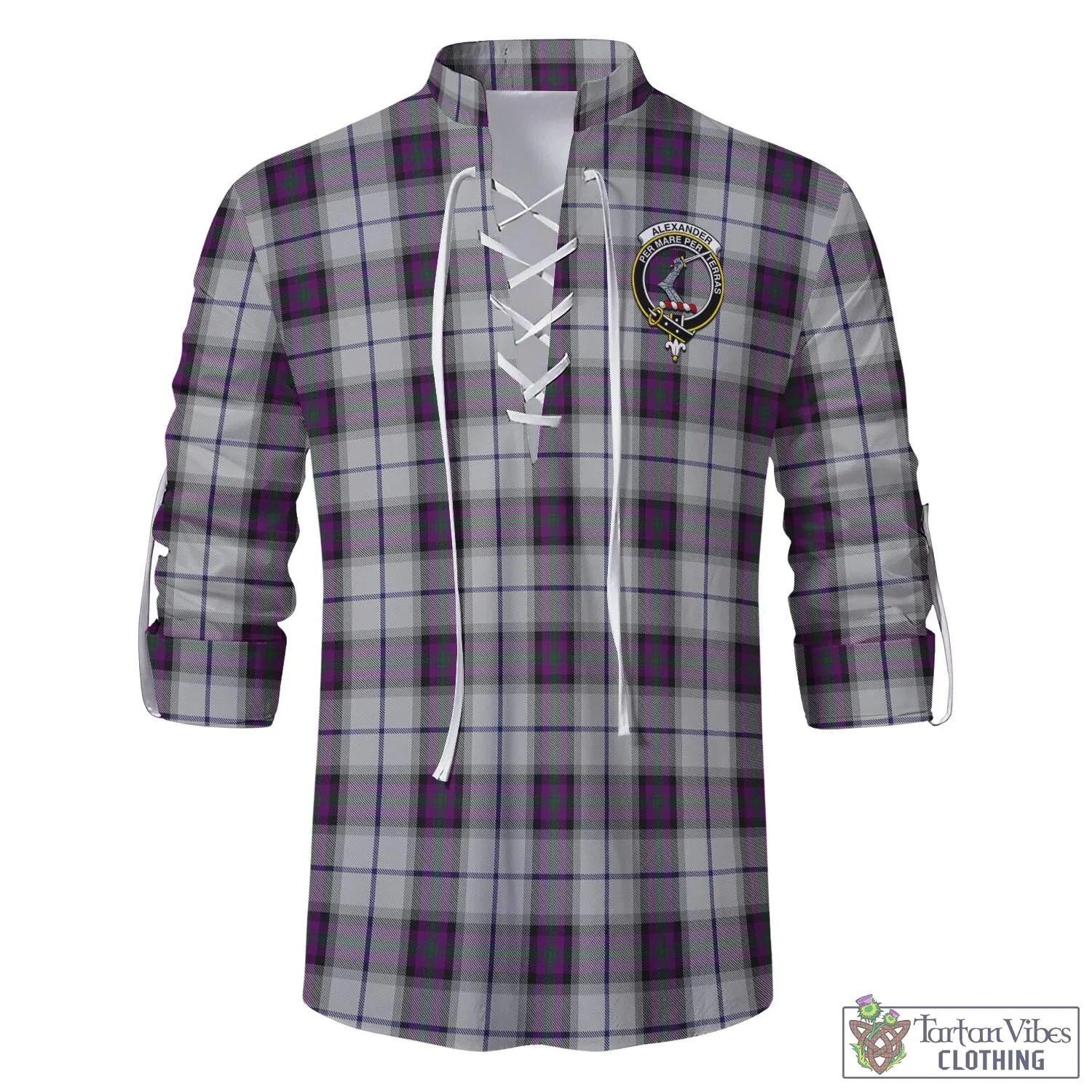 Alexander of Menstry Dress Tartan Men's Scottish Traditional Jacobite Ghillie Kilt Shirt with Family Crest