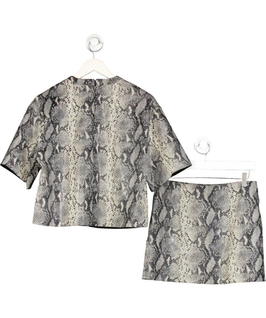 All Saints Black Renai Foil Snake Print Suede T-shirt And Mini Skirt UK 6