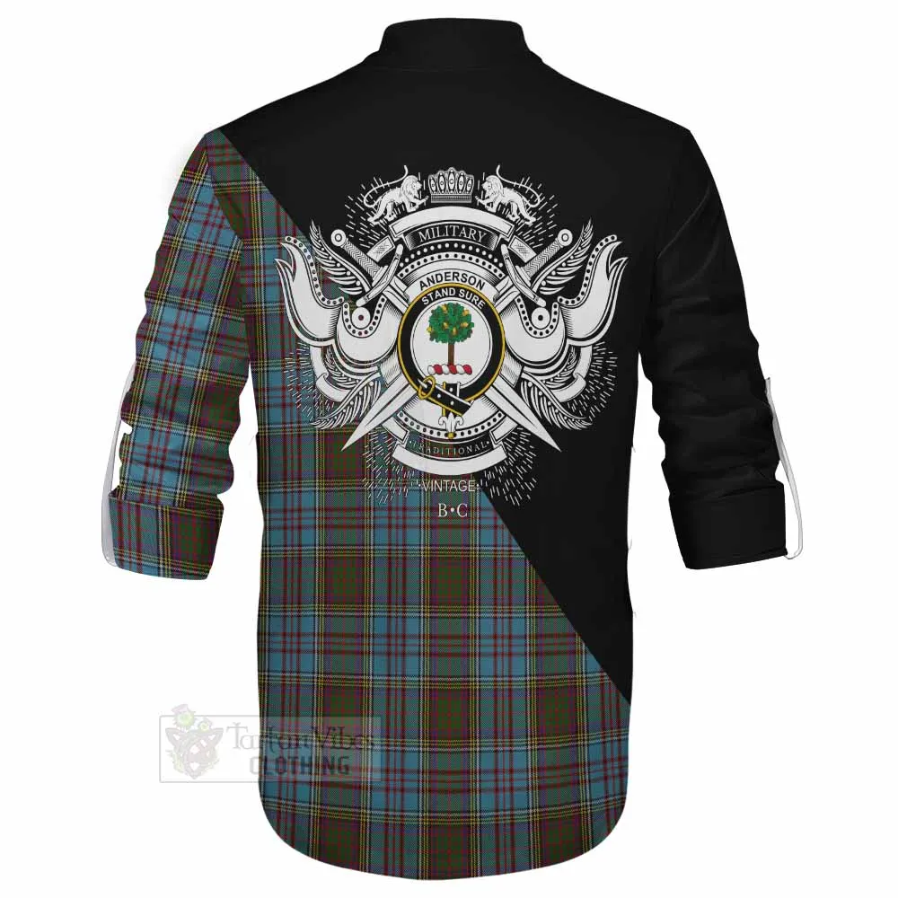 Anderson Tartan Ghillie Kilt Shirt with Family Crest and Military Logo Style