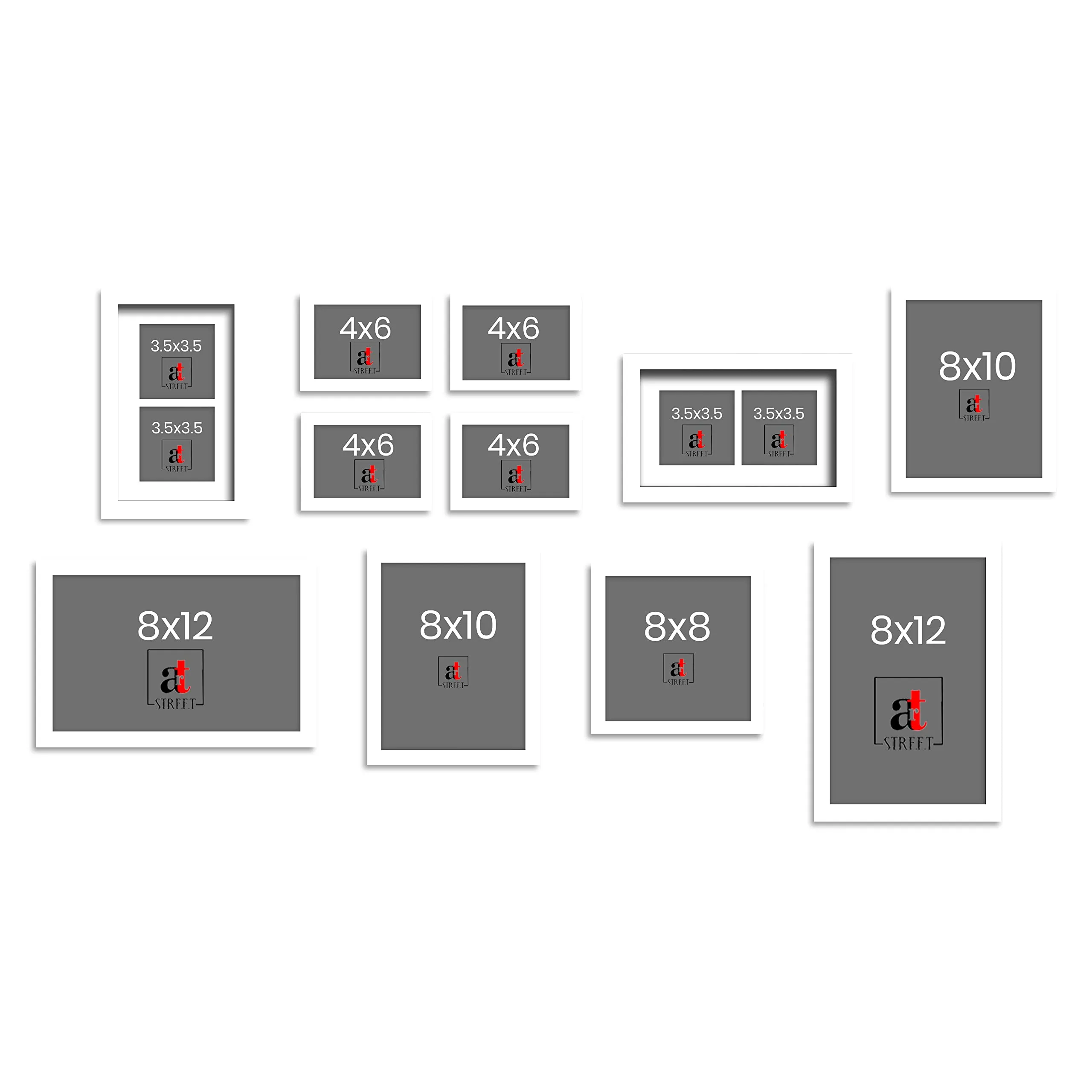Art Street Collage Wall Photo Frame Individual Frame For Living Room, Decorative Home Decor Wall Hangings, Home Decoration - Set Of 11 (4x6-4 Pcs, 6x10-2 Pcs, 8x8-1 Pcs, 8x10-2 Pcs, 8x12-2 Pcs), White