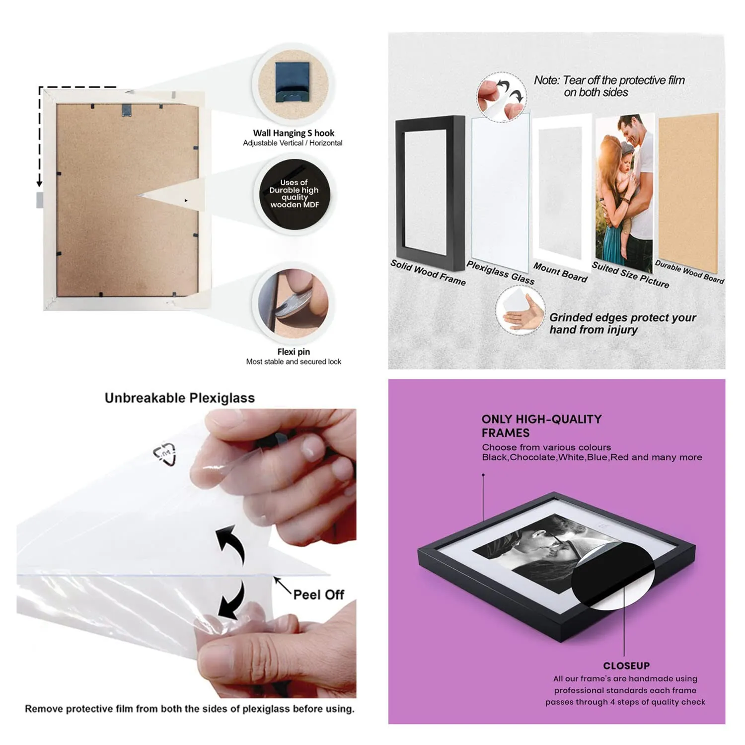 Art Street Collage Wall Photo Frame Individual Frame For Living Room, Decorative Home Decor Wall Hangings, Home Decoration - Set Of 11 (4x6-4 Pcs, 6x10-2 Pcs, 8x8-1 Pcs, 8x10-2 Pcs, 8x12-2 Pcs), White
