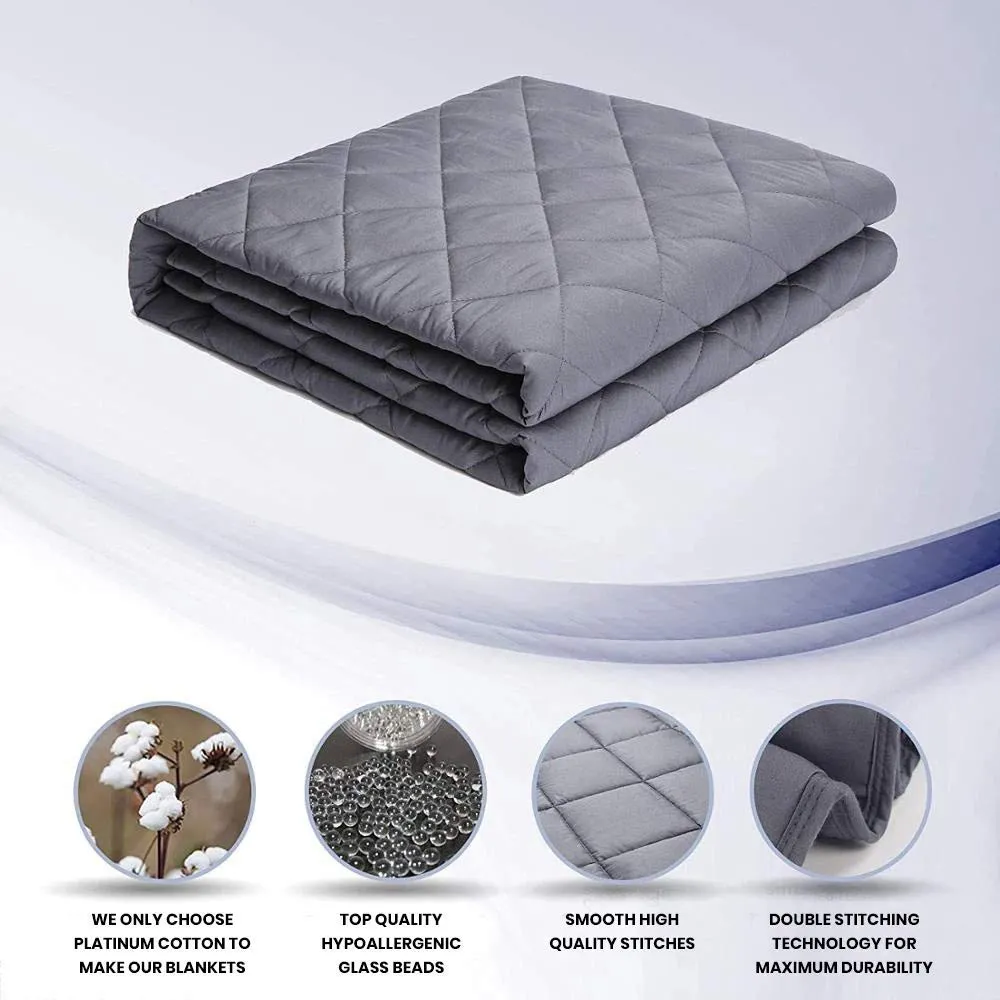 Bhoomi Impex Weighted Blanket/Comforter for a Adult - Queen(15 Lbs Or 6.8 Kg) - Calm, Sleep Better and Relax Naturally. Queen Size_Grey Blanket   Navy Blue Cover