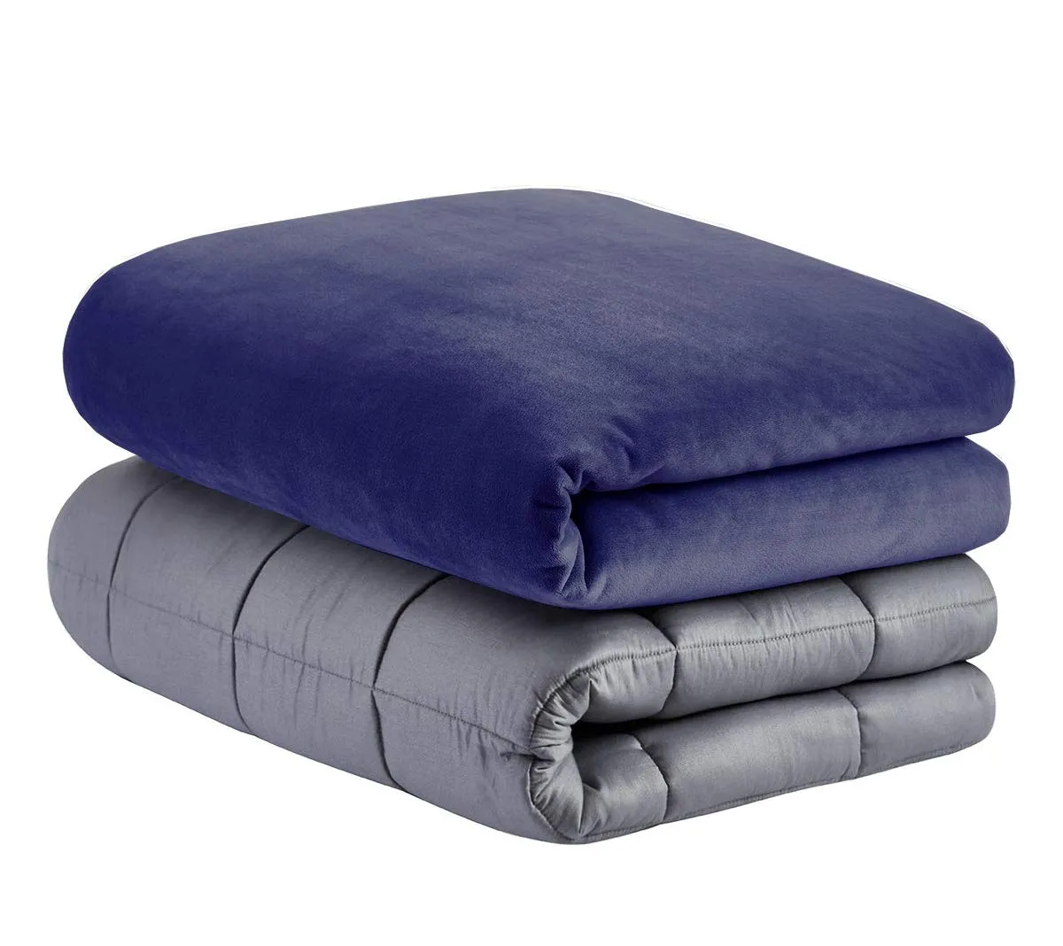 Bhoomi Impex Weighted Blanket/Comforter for a Adult - Queen(15 Lbs Or 6.8 Kg) - Calm, Sleep Better and Relax Naturally. Queen Size_Grey Blanket   Navy Blue Cover