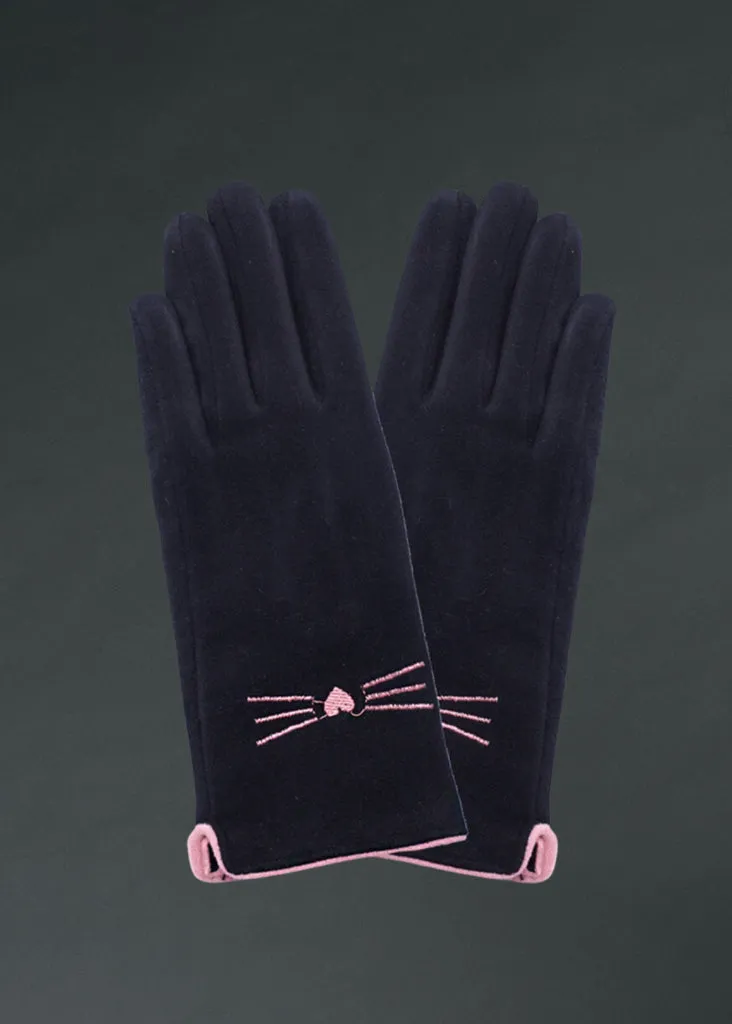 Black Cat Faux Suede Smart Touch Gloves!
