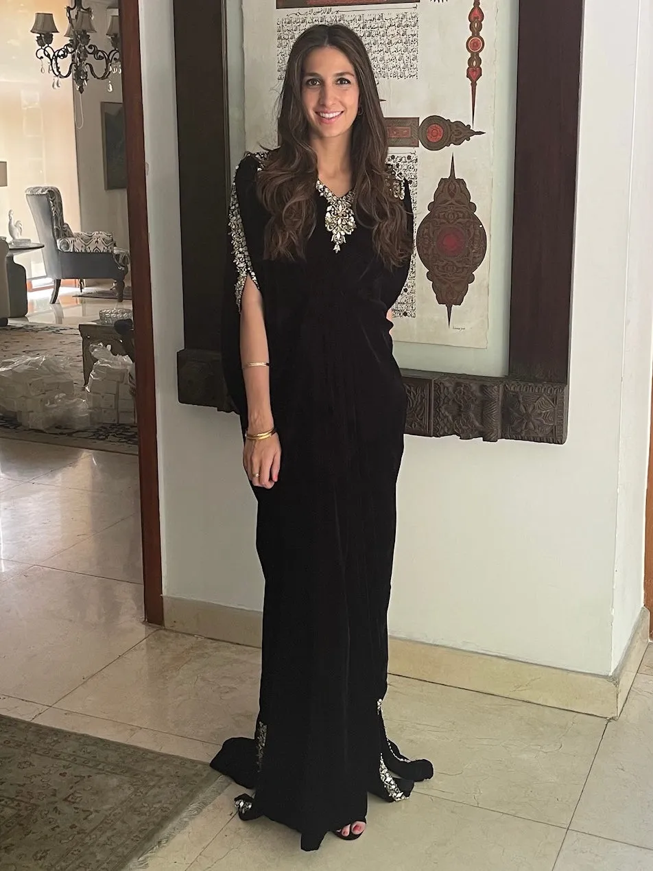 Black Velvet Embellished Kaaftan
