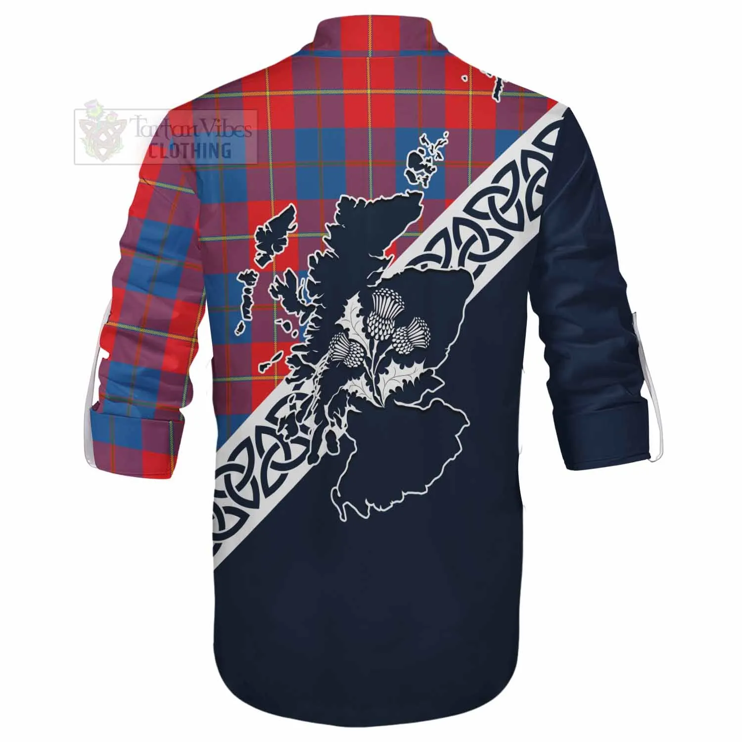 Blane Tartan Ghillie Kilt Shirt Featuring Thistle and Scotland Map
