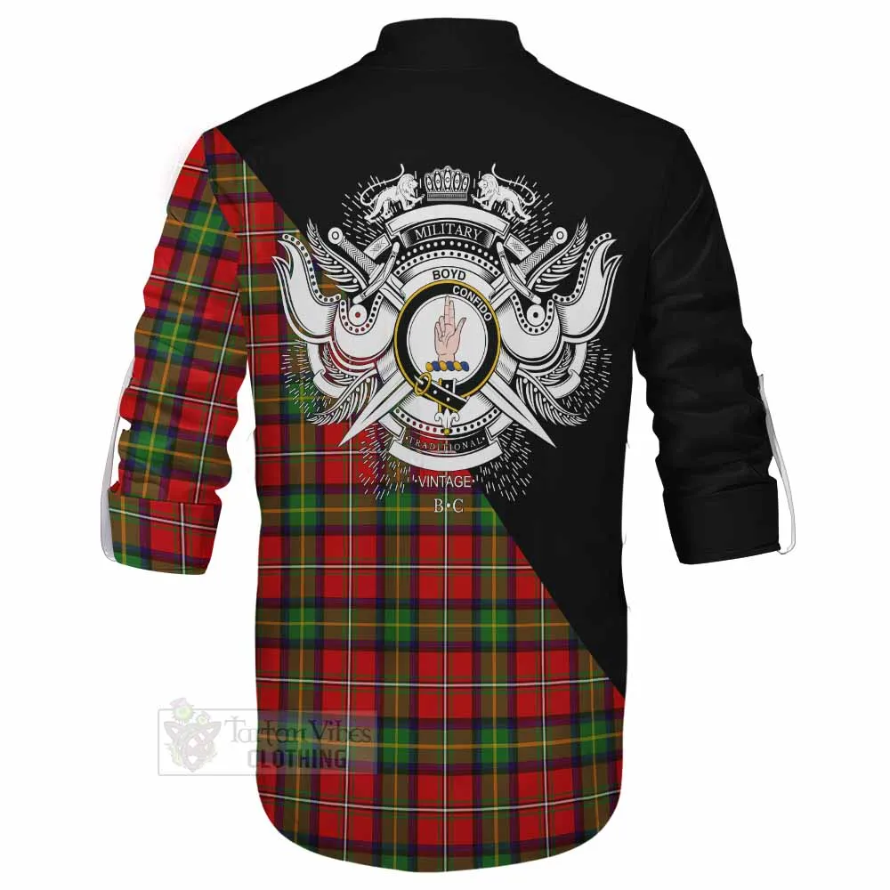 Boyd Tartan Ghillie Kilt Shirt with Family Crest and Military Logo Style