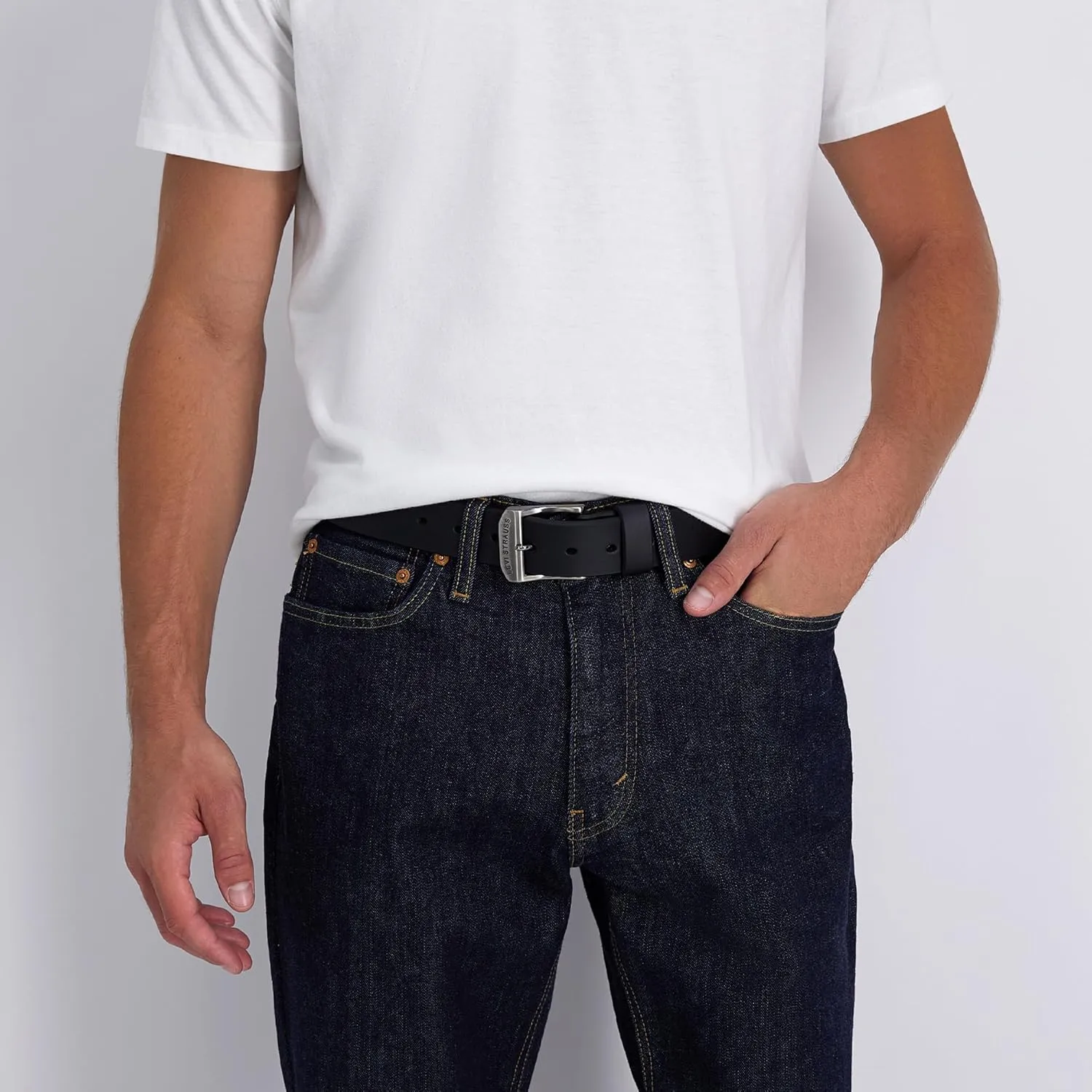 Brown Leather Belt with Roller Buckle by Levi's