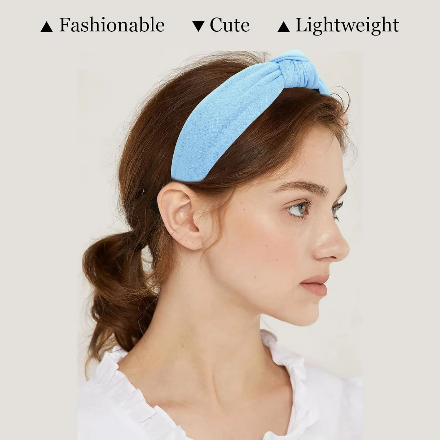 CURASA Headbands for Women Girls Non Slip Knotted Headband Wide Preppy Fashion Hairband Blue Top Knot Decorative Hair Accessories Sky Blue Fabric Hair Bands Yoga Elastic Head Bands For Thick Thin