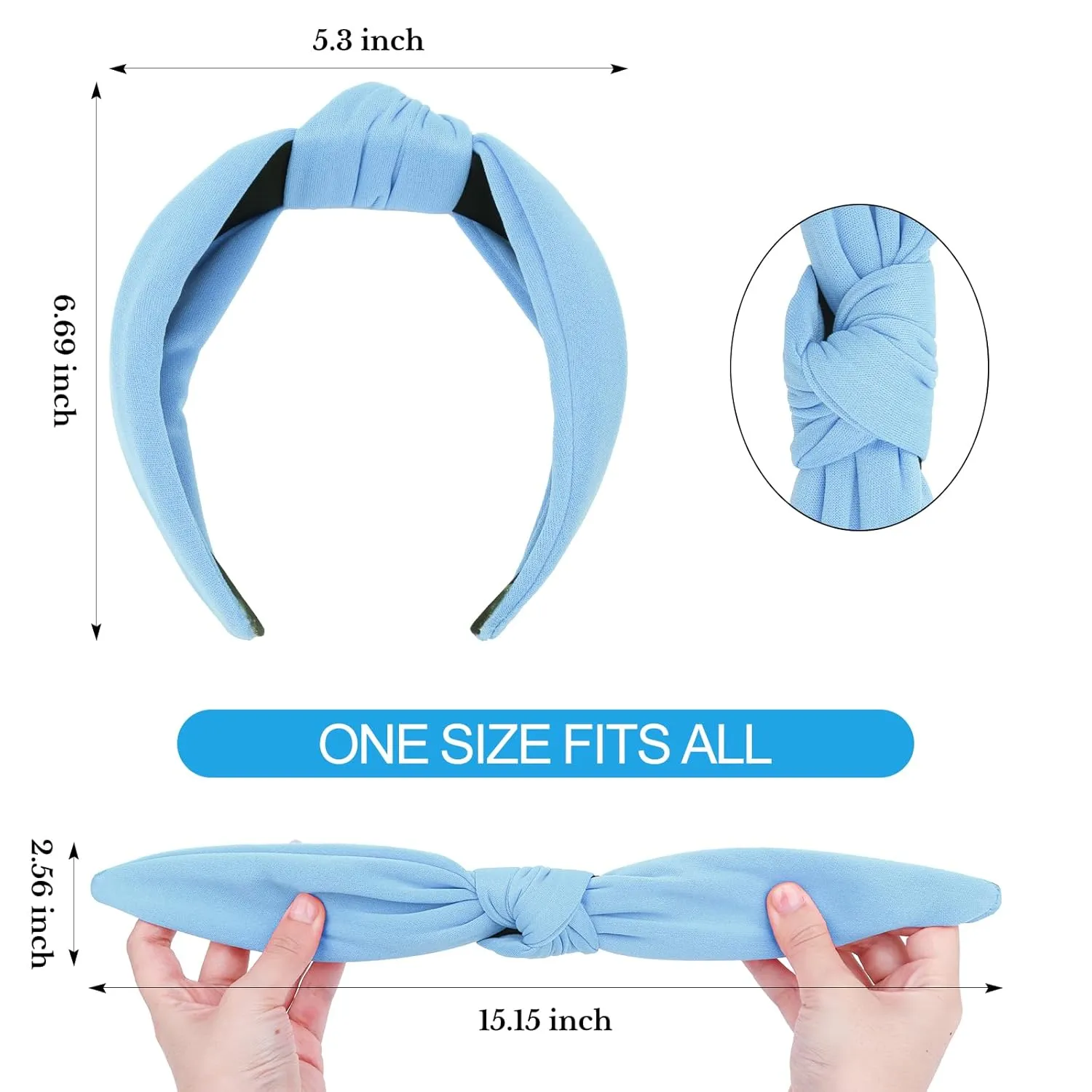 CURASA Headbands for Women Girls Non Slip Knotted Headband Wide Preppy Fashion Hairband Blue Top Knot Decorative Hair Accessories Sky Blue Fabric Hair Bands Yoga Elastic Head Bands For Thick Thin