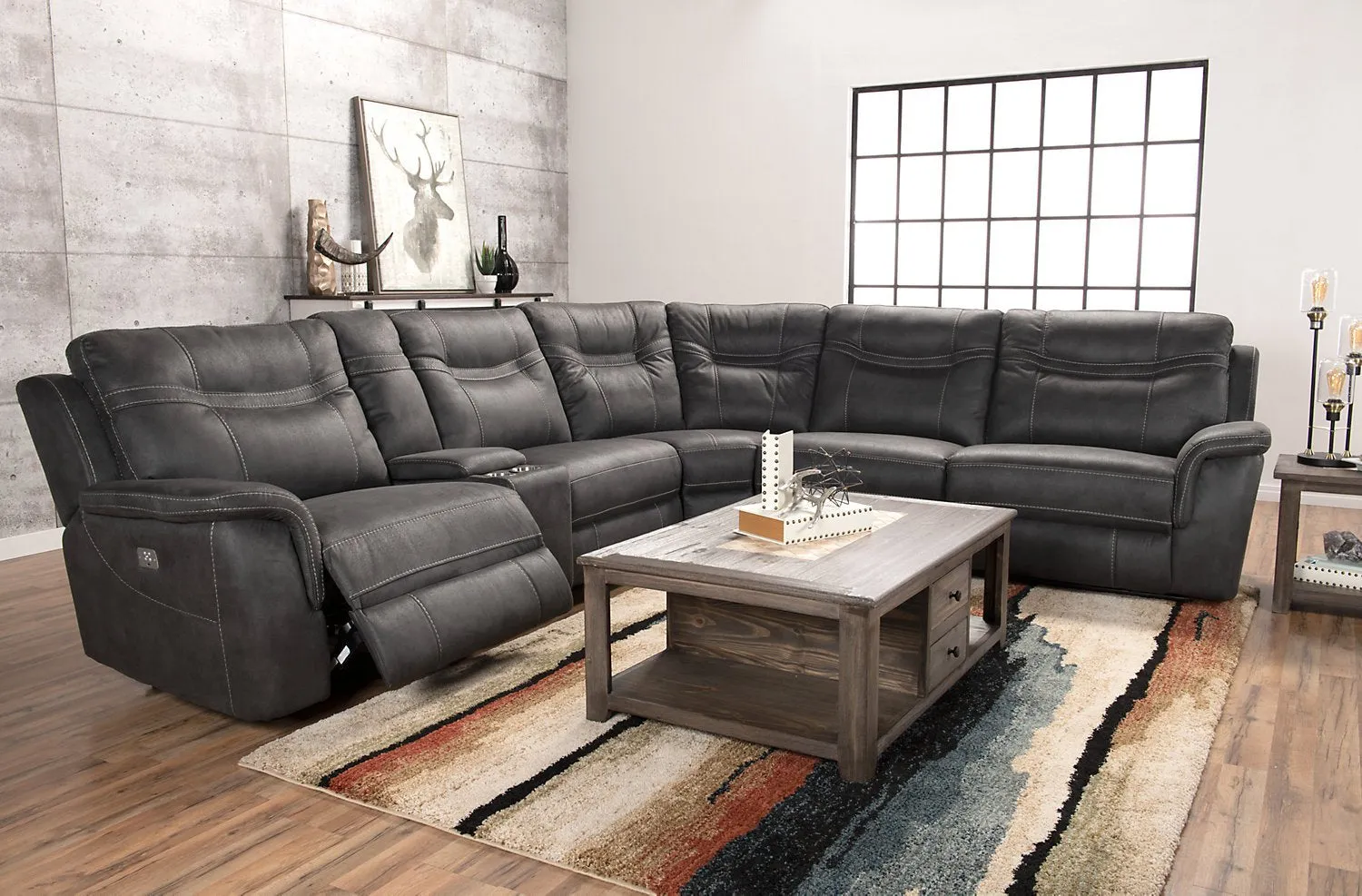 Declan 6-Piece Faux Suede Power Reclining Sectional Sofa - Grey