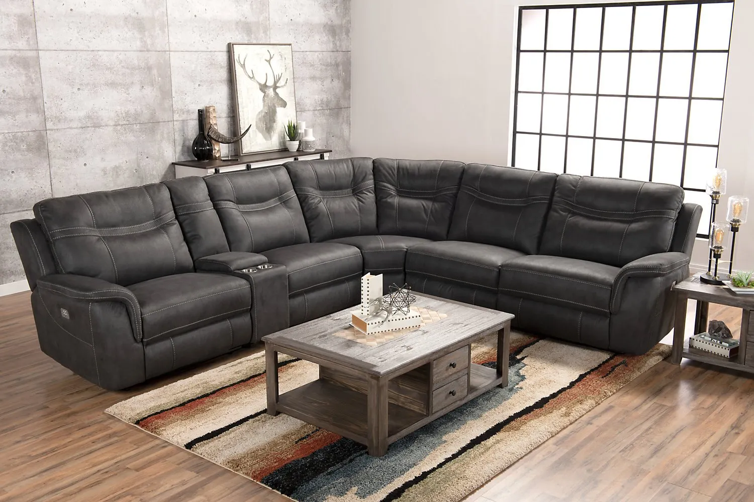 Declan 6-Piece Faux Suede Power Reclining Sectional Sofa - Grey