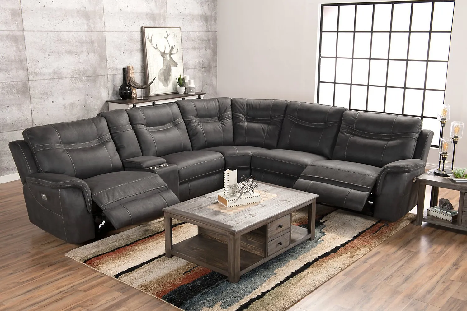 Declan 6-Piece Faux Suede Power Reclining Sectional Sofa - Grey