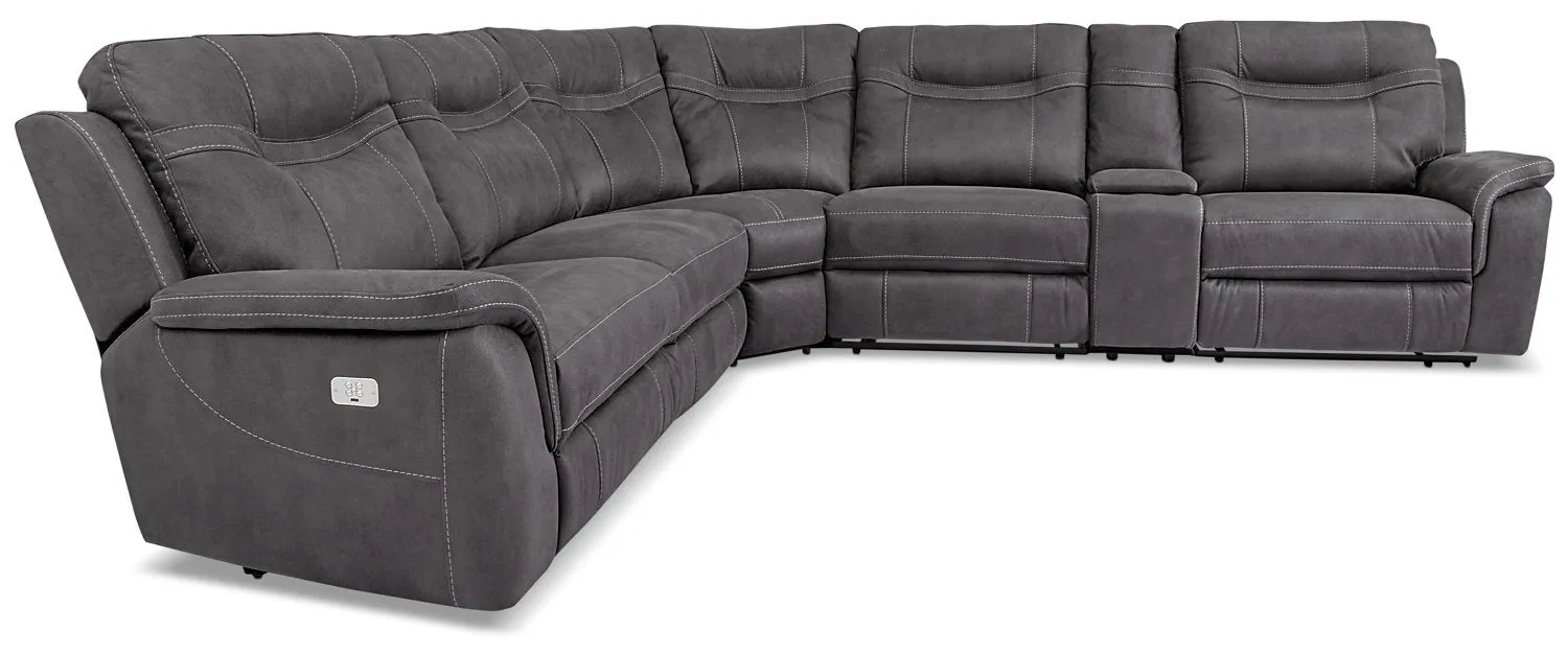 Declan 6-Piece Faux Suede Power Reclining Sectional Sofa - Grey