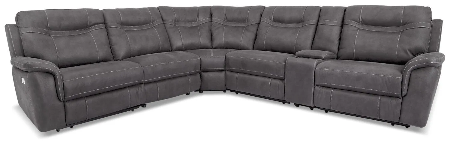 Declan 6-Piece Faux Suede Power Reclining Sectional Sofa - Grey