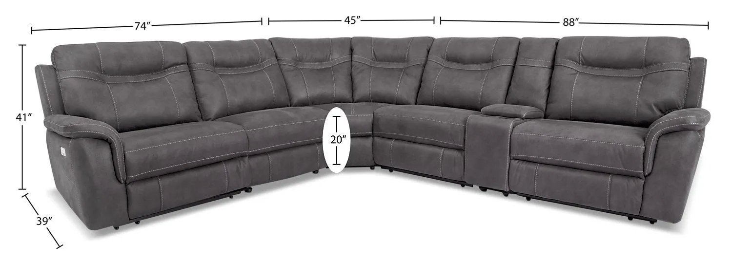 Declan 6-Piece Faux Suede Power Reclining Sectional Sofa - Grey