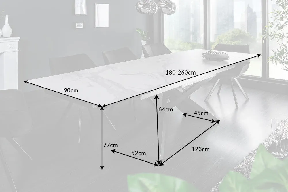 Dining Table Galactic 180-220-260cm Ceramic White Marble Look