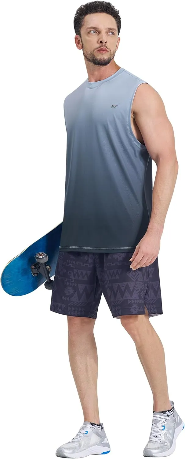 EZRUN Men's Workout Sleeveless Shirts Quick Dry Muscle Swim Shirt Gym Fitness Running Beach Tank Tops