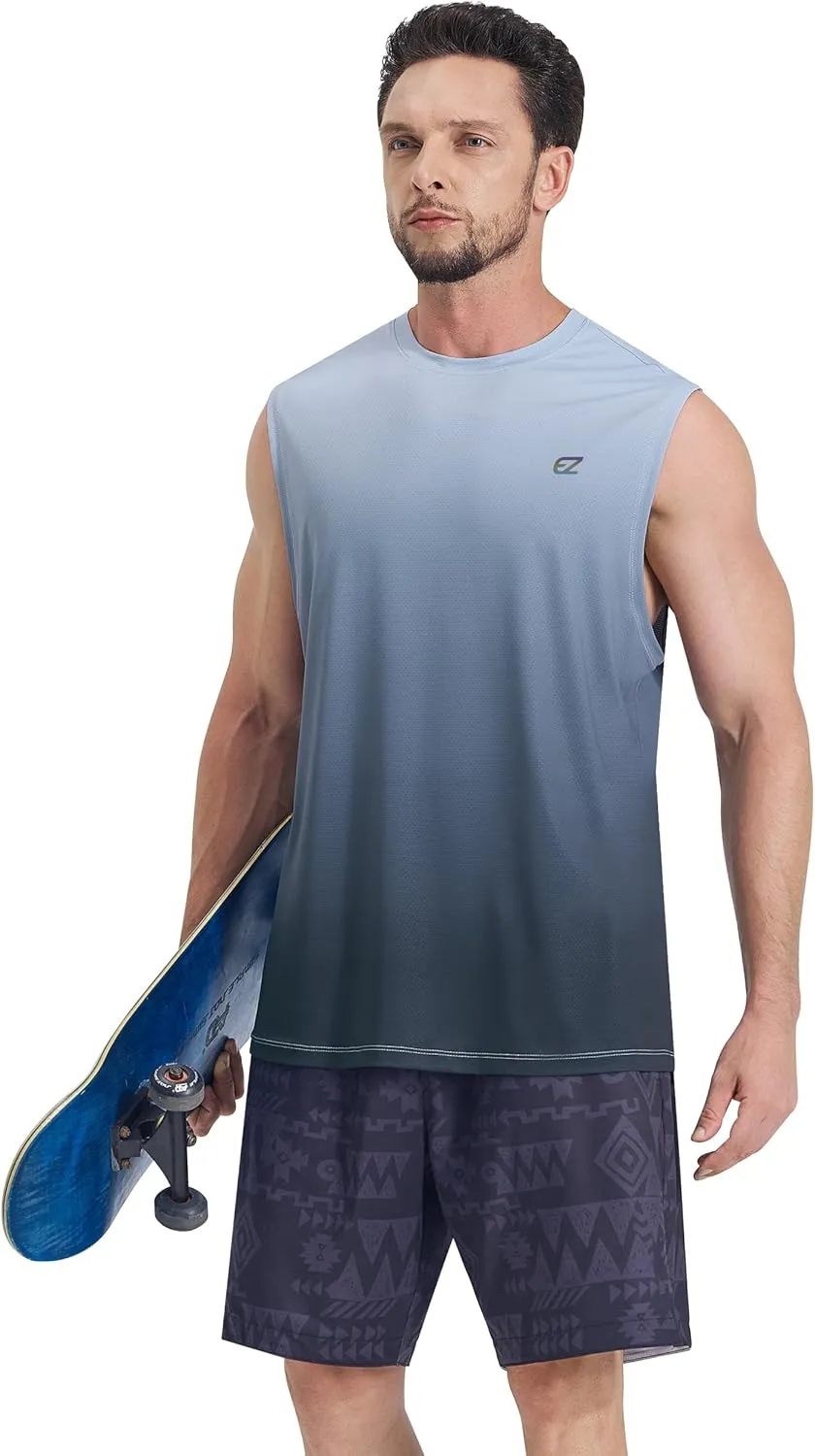 EZRUN Men's Workout Sleeveless Shirts Quick Dry Muscle Swim Shirt Gym Fitness Running Beach Tank Tops