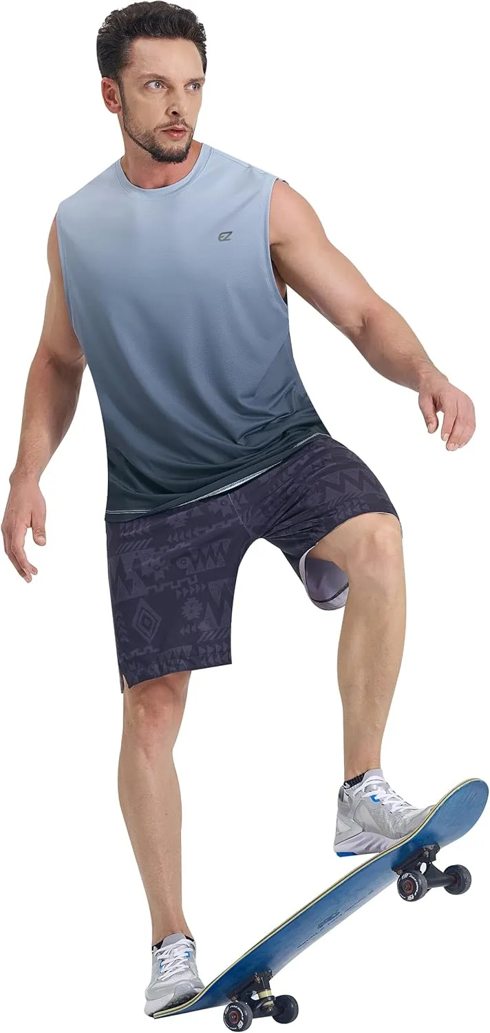 EZRUN Men's Workout Sleeveless Shirts Quick Dry Muscle Swim Shirt Gym Fitness Running Beach Tank Tops