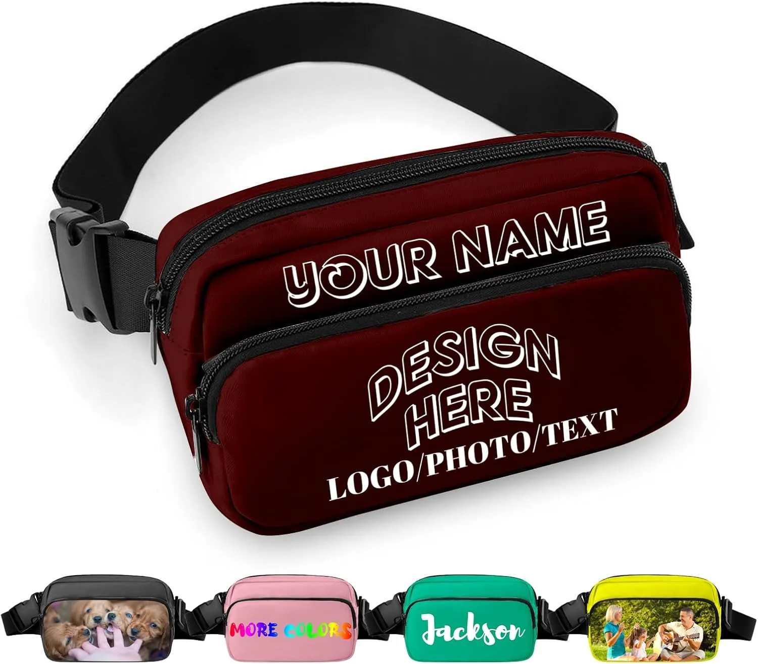 Fanny Pack for Women Men Personalized Funny Fanny Packs for Girl Boy Add Your Own Customize Crossbody Bag with Text BROWN Custom Bags Gift for Sport Workout Running Hiking Travel
