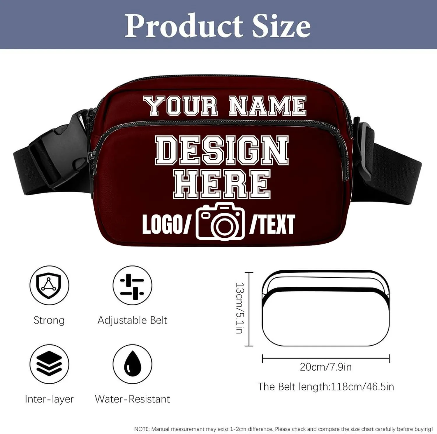 Fanny Pack for Women Men Personalized Funny Fanny Packs for Girl Boy Add Your Own Customize Crossbody Bag with Text BROWN Custom Bags Gift for Sport Workout Running Hiking Travel