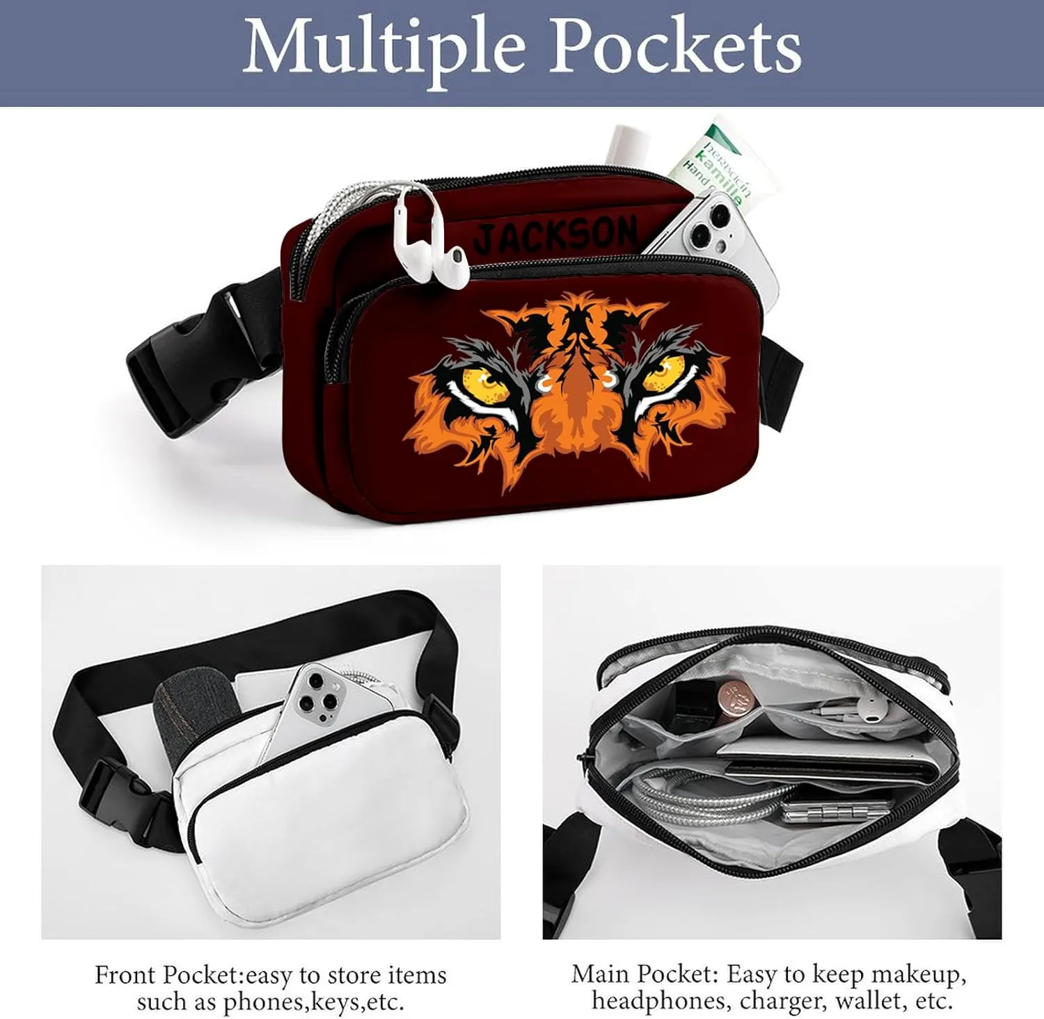 Fanny Pack for Women Men Personalized Funny Fanny Packs for Girl Boy Add Your Own Customize Crossbody Bag with Text BROWN Custom Bags Gift for Sport Workout Running Hiking Travel