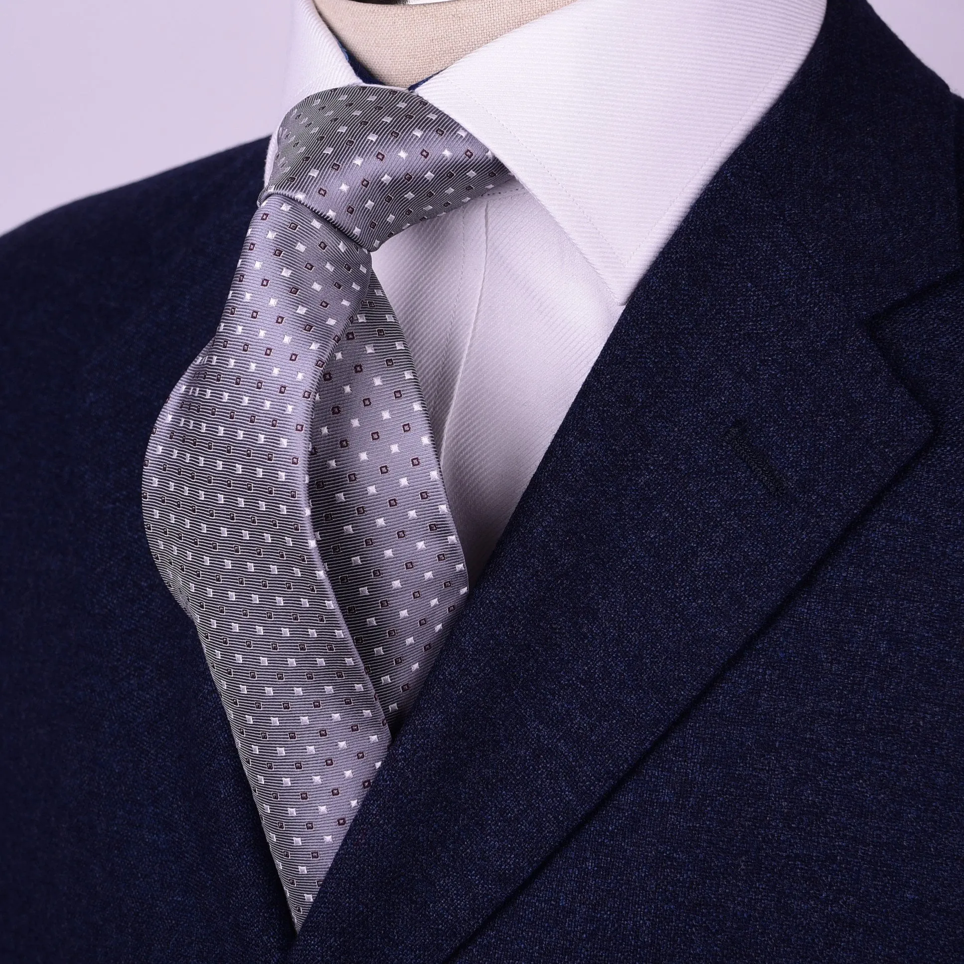 Grey Skinny Modern Tie with Contrast Studs Luxury Fashion 3"