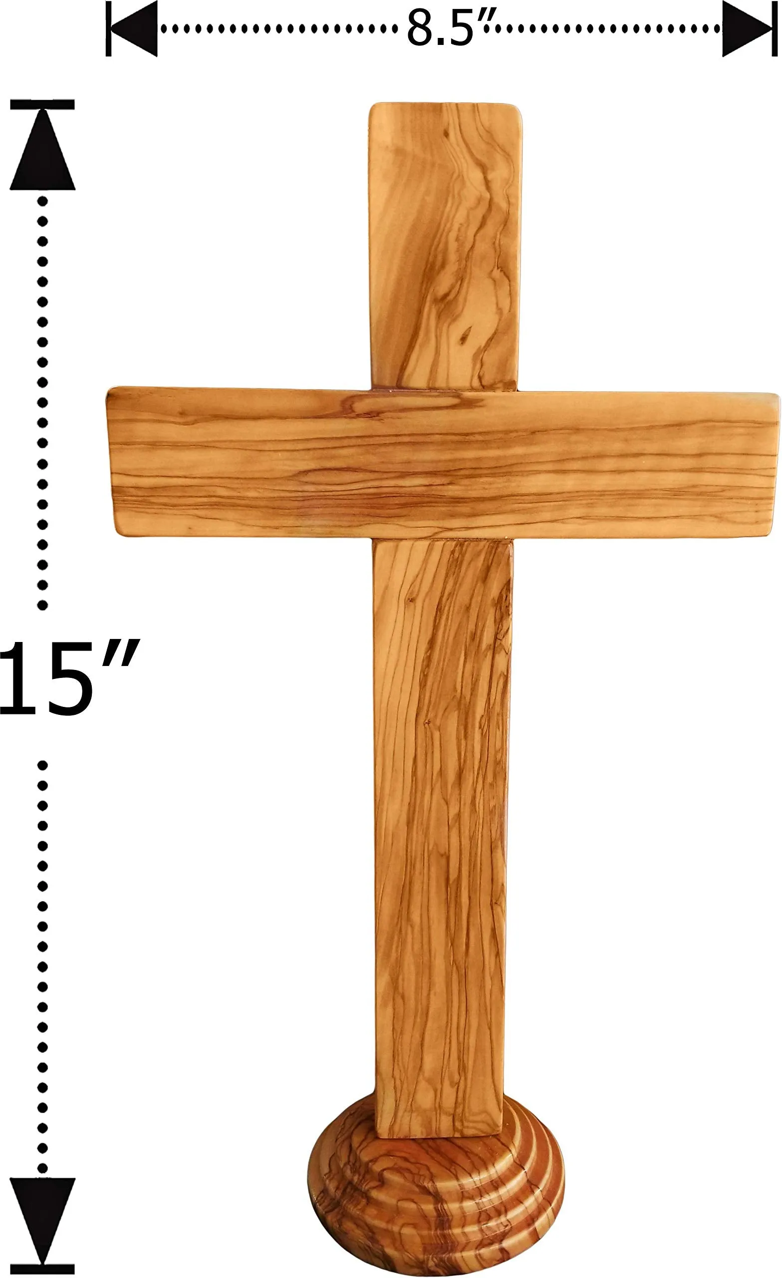 Holy Land 15" Genuine Olive Wood Standing Cross, for Tabletop, Desk or Altar Table, Hand Made in Biblical Ephesus