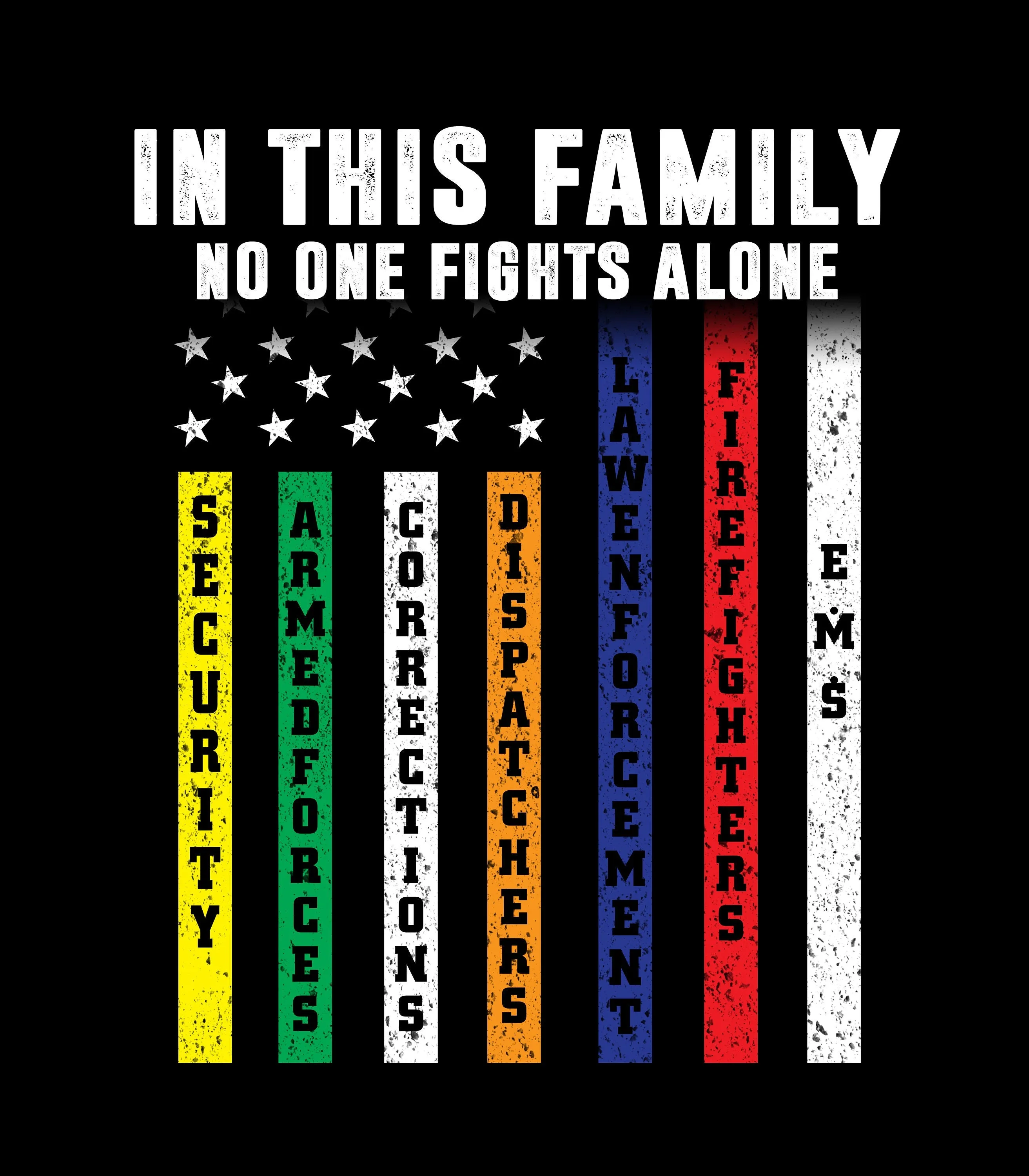 In This Family No one Fight Alone | E.M.S | Armed Forces | Firefighter | Dispatchers | Law Enforcement | Patriotic Flag T-shirt