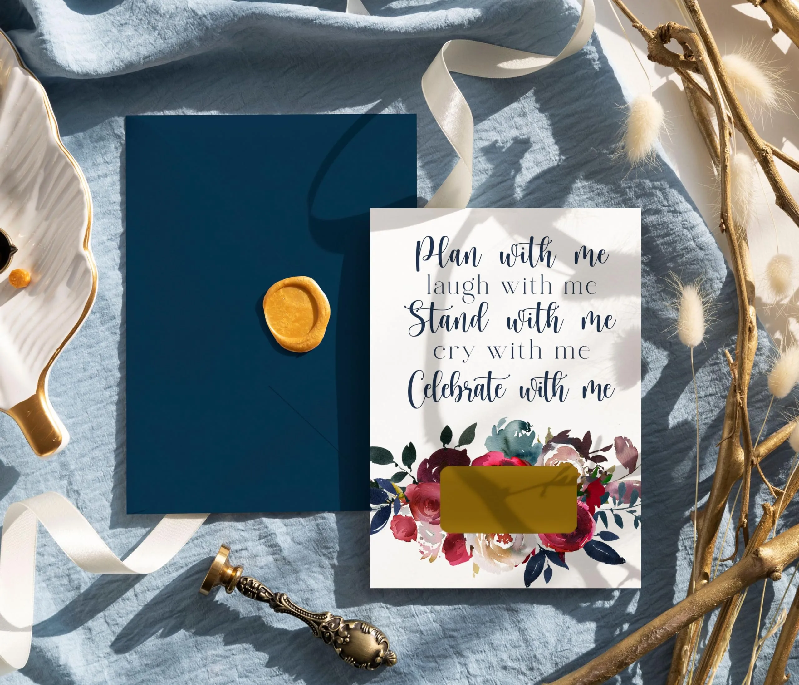 Indigo Floral Bridesmaid & Honor Scratch-Offs (7-Pack)