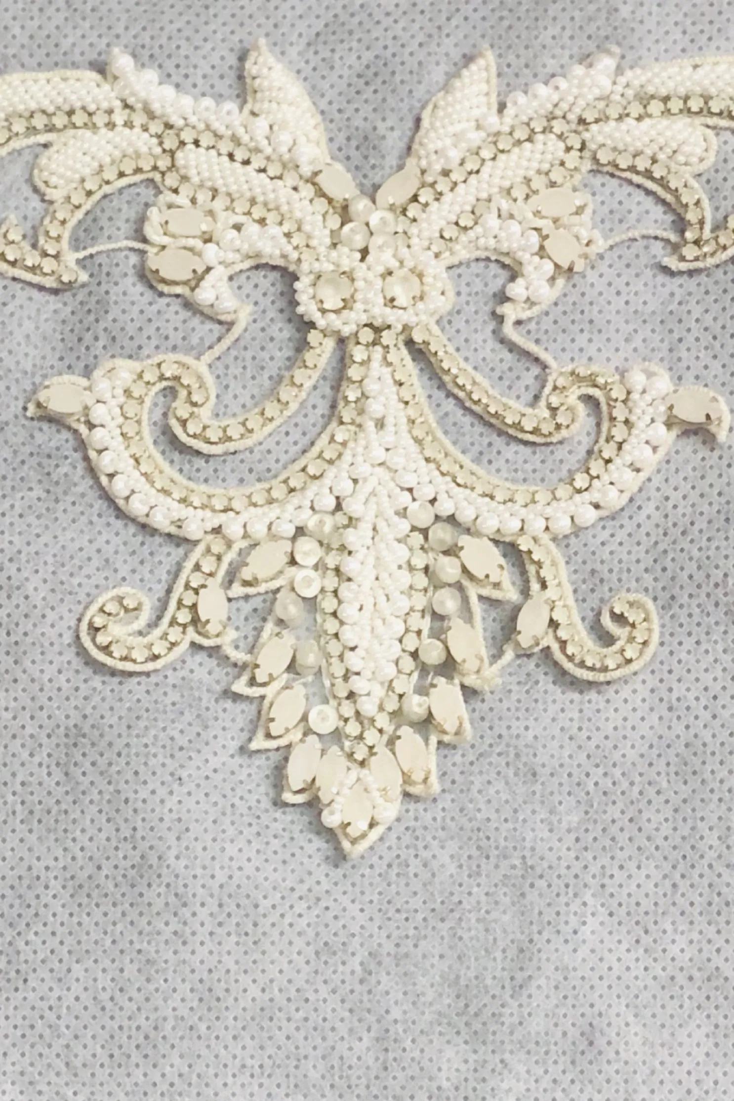 Ivory/Beige Hand Beaded Applique MOTIF-105/1 Fabric