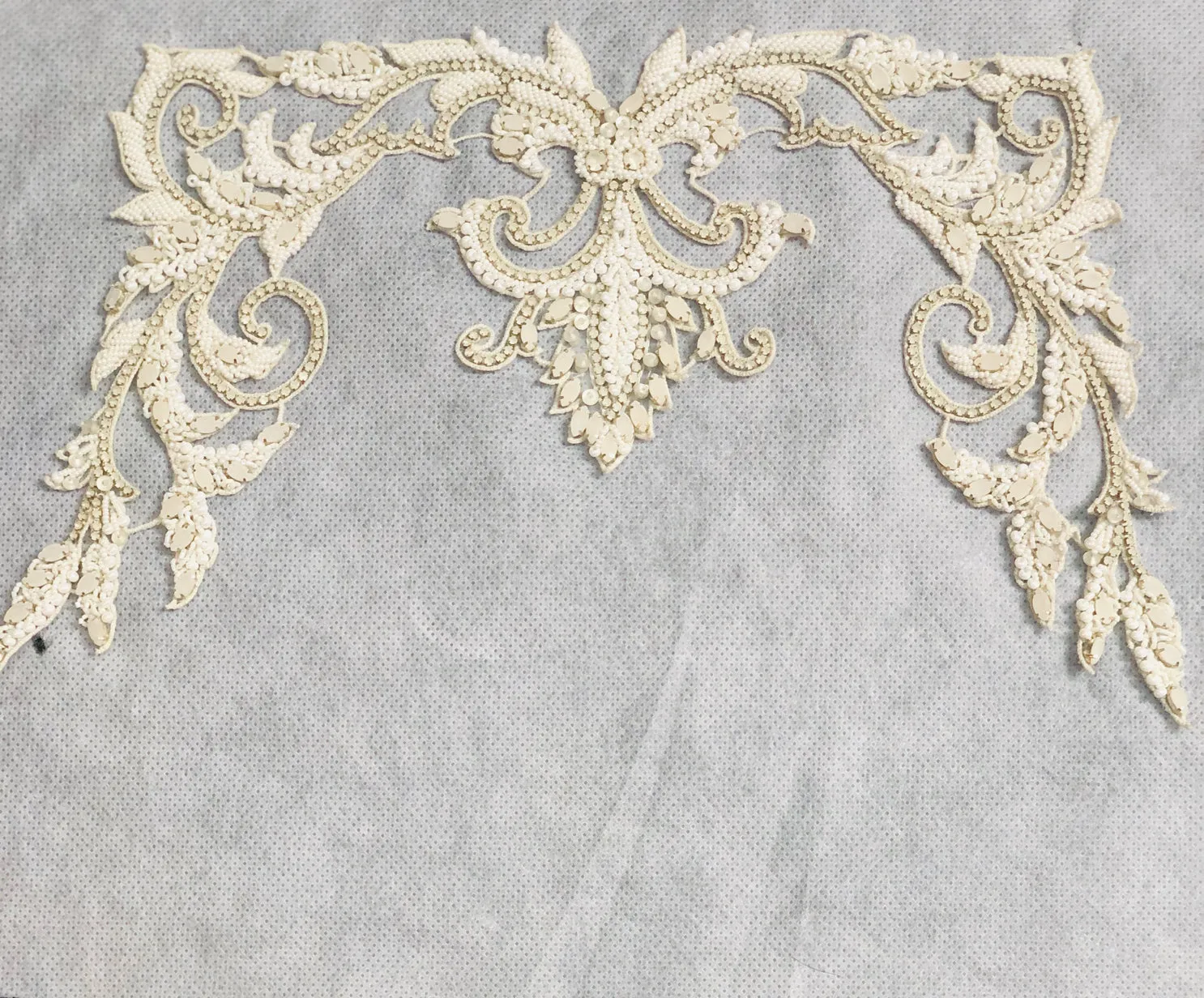 Ivory/Beige Hand Beaded Applique MOTIF-105/1 Fabric
