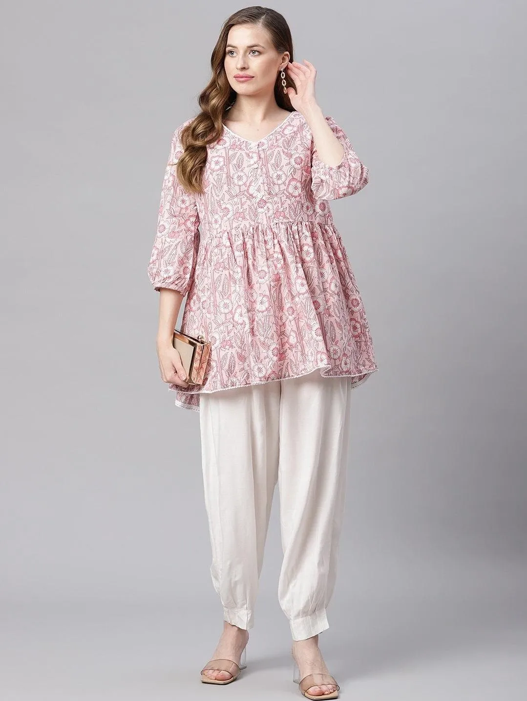 Jashvi baby pink Cotton Peplum Top