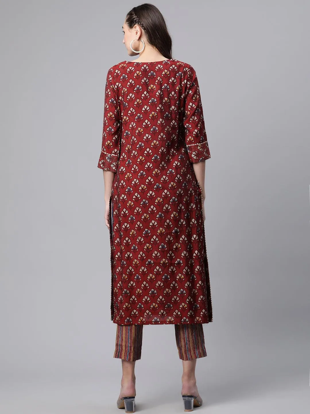 Jashvi Maroon Chanderi Kurta pant set