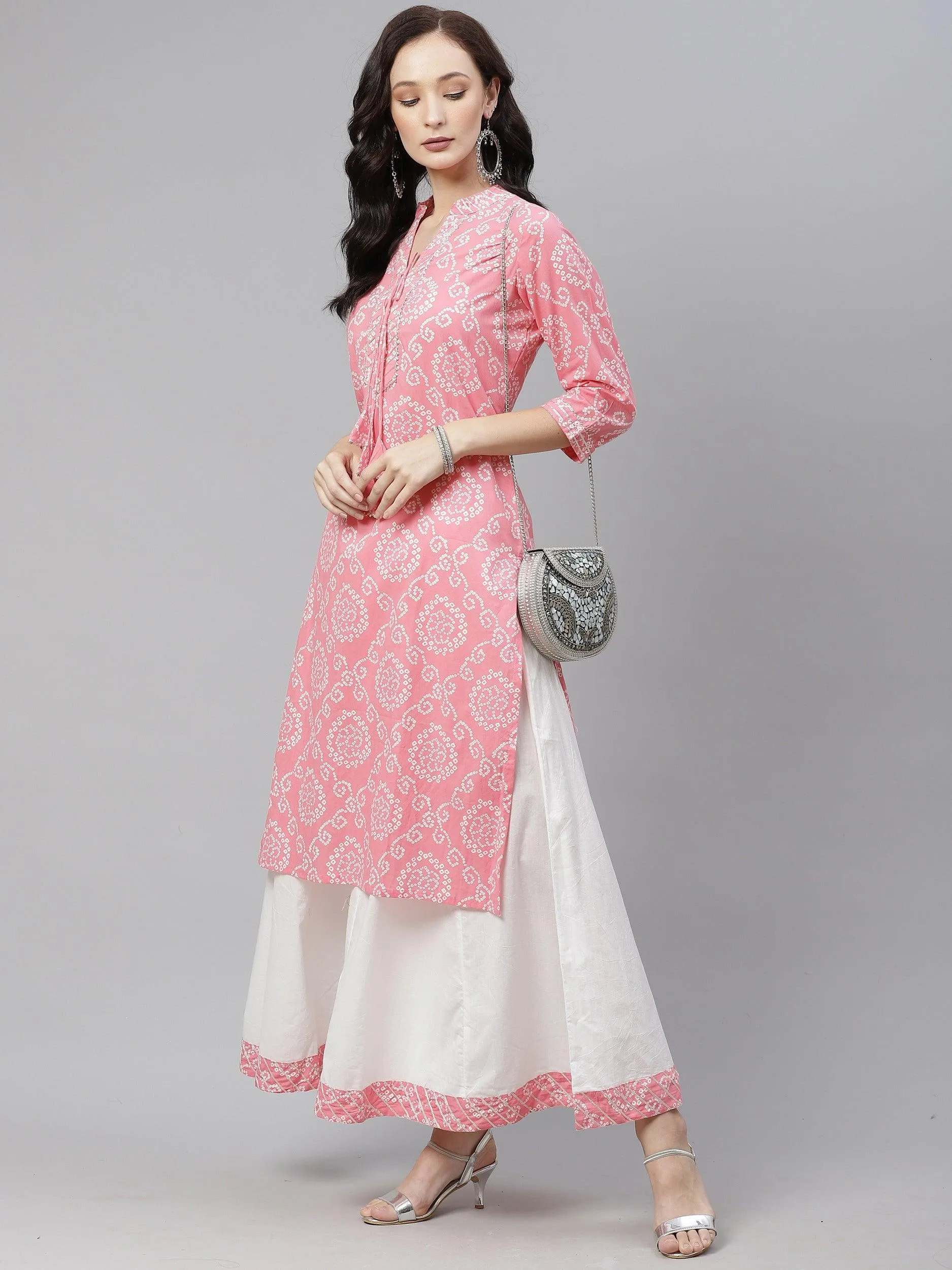 Jashvi Pink  Bandhej Gota patti Work Kurta with Palazzo Set
