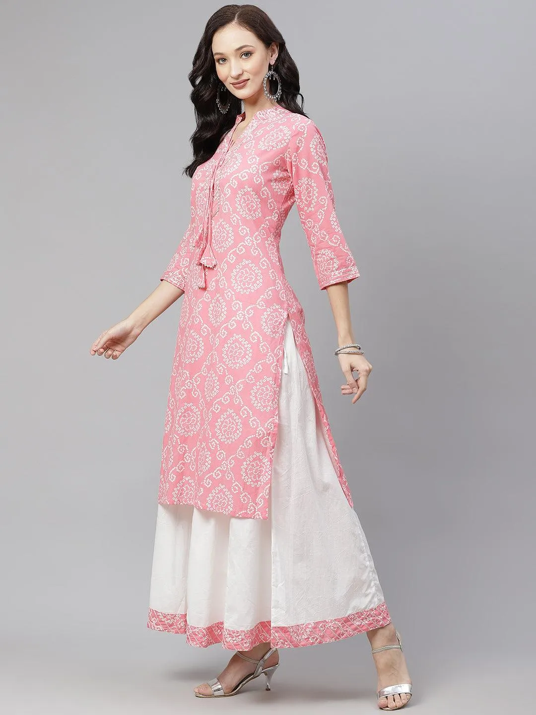 Jashvi Pink  Bandhej Gota patti Work Kurta with Palazzo Set