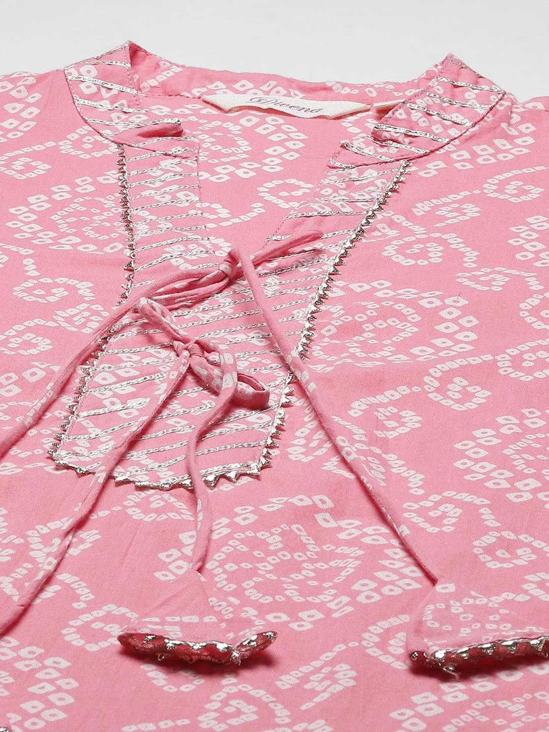 Jashvi Pink  Bandhej Gota patti Work Kurta with Palazzo Set